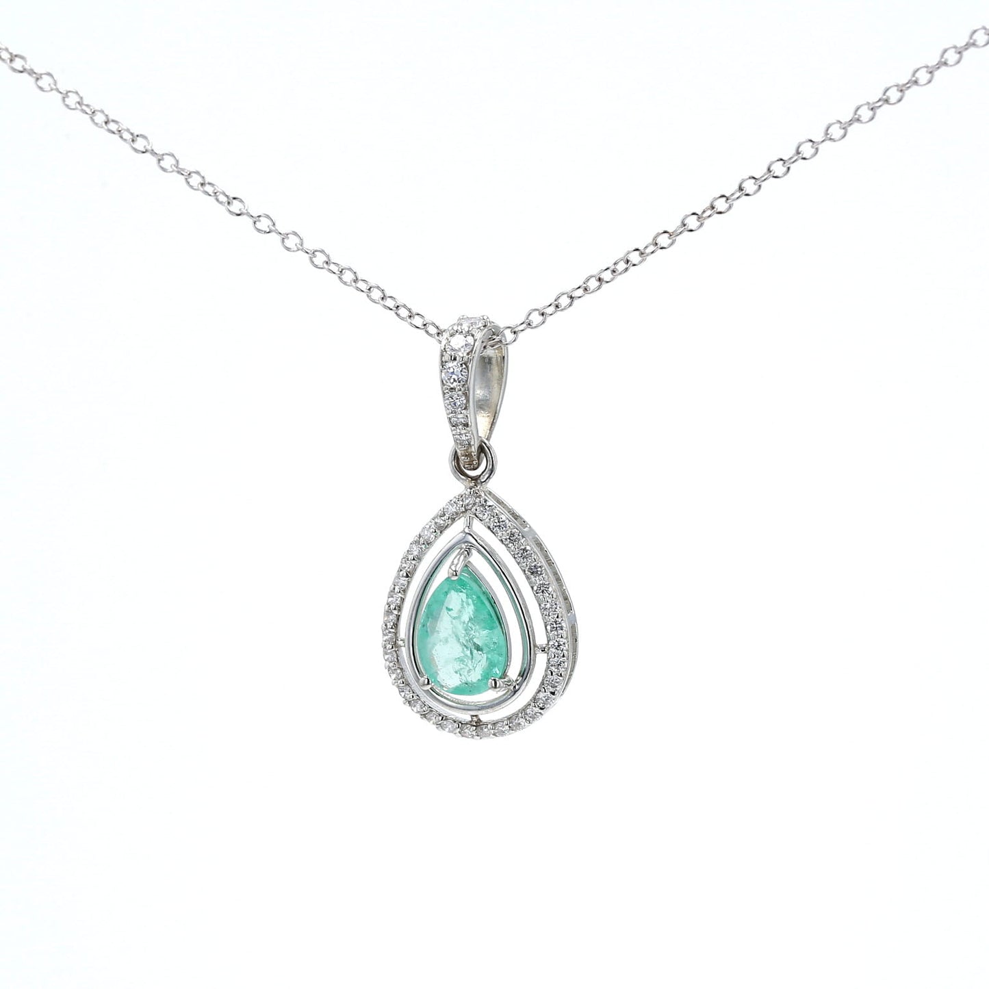 Colombian Emerald Pendant: 1.55 ct tw Emeralds, 0.70 ct tw Diamonds, 14K White Gold