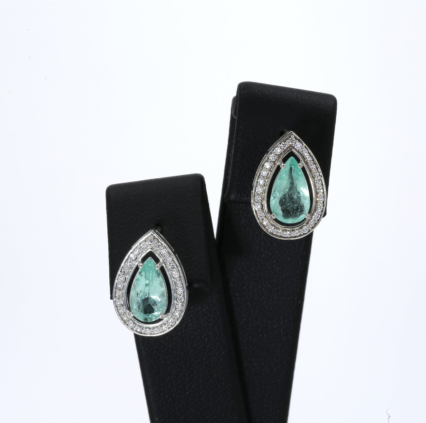 Colombian Emerald Earrings (1 pair): 1.90 ct tw Emeralds, 1.10 ct tw Diamonds, 14K White Gold