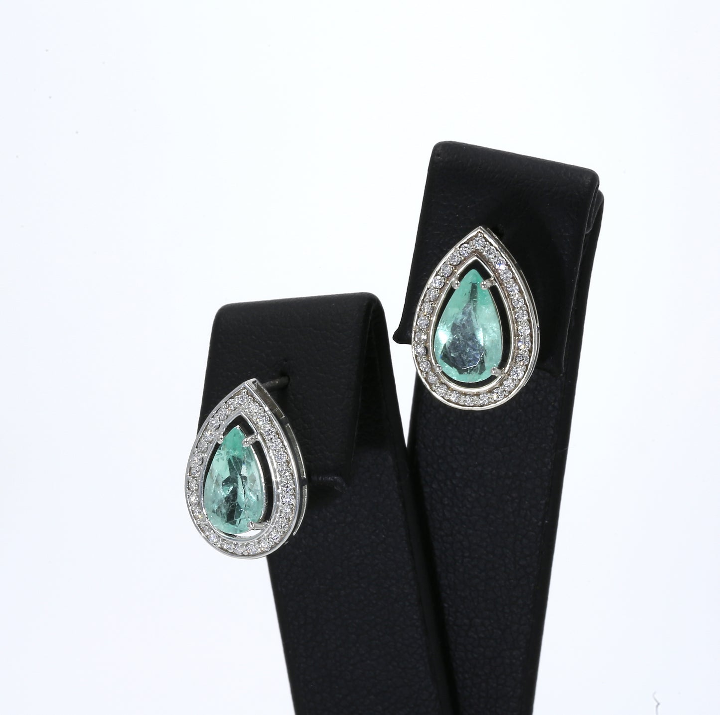 Colombian Emerald Earrings (1 pair): 1.90 ct tw Emeralds, 1.10 ct tw Diamonds, 14K White Gold