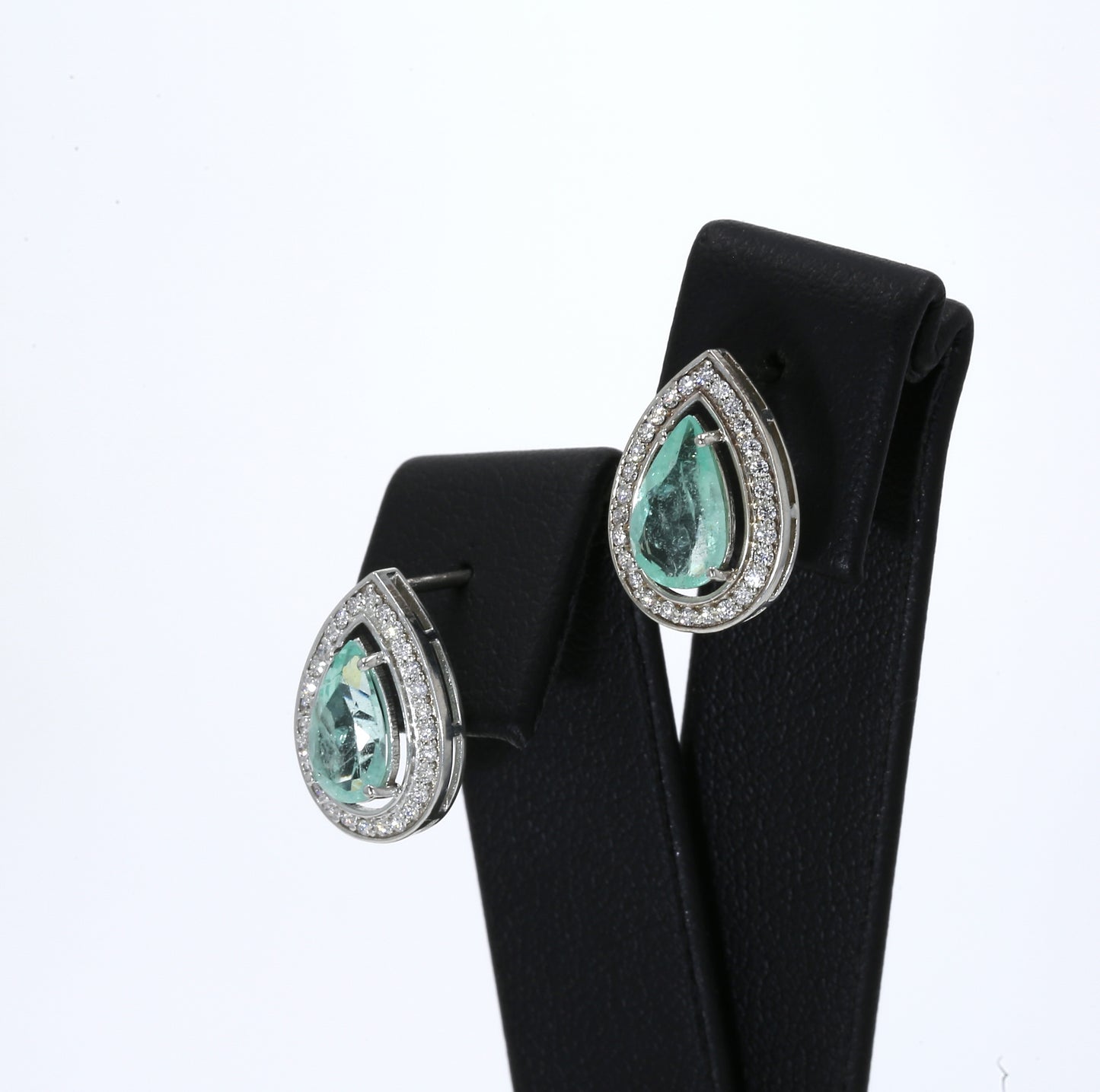 Colombian Emerald Earrings (1 pair): 1.90 ct tw Emeralds, 1.10 ct tw Diamonds, 14K White Gold