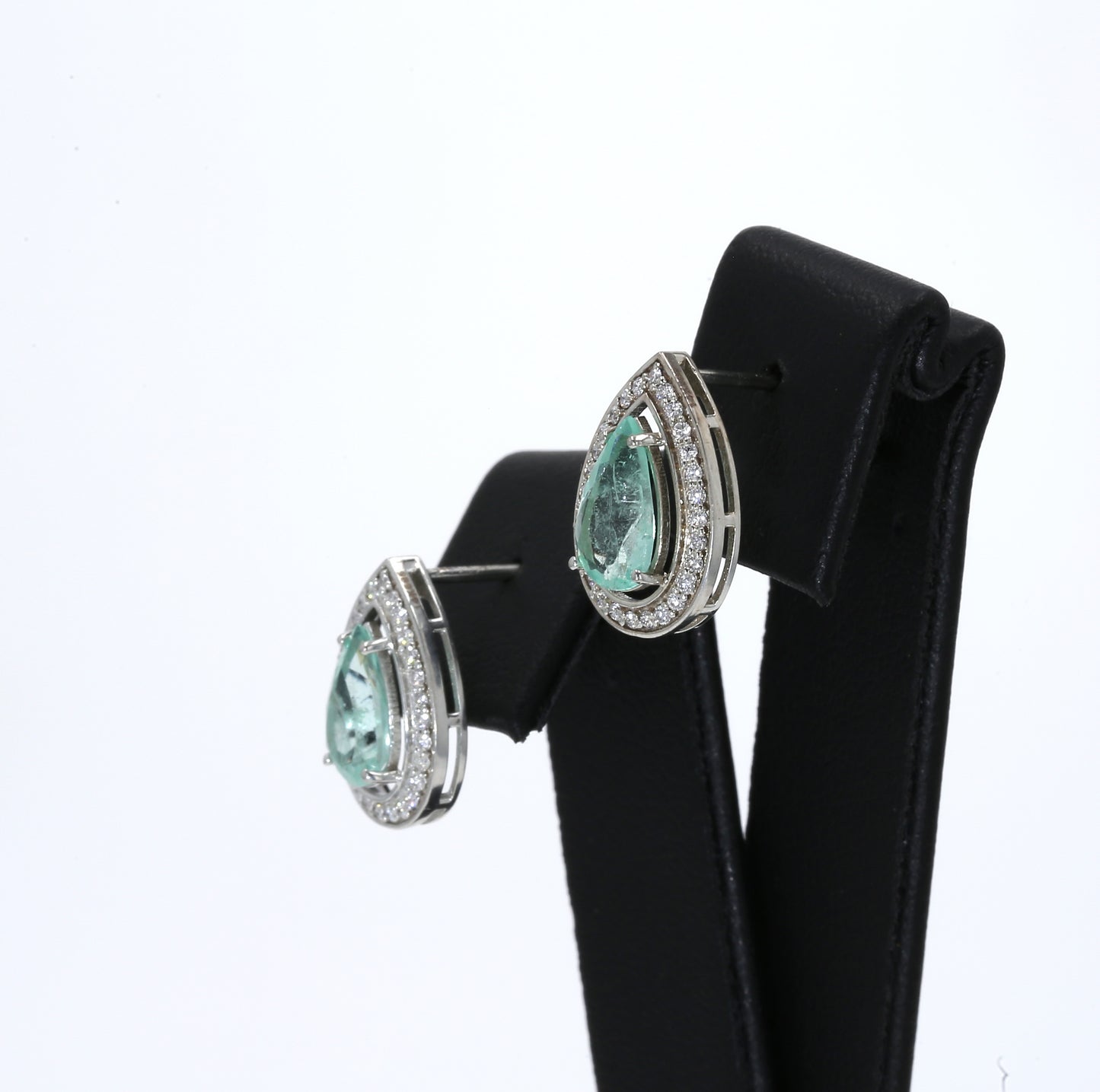 Colombian Emerald Earrings (1 pair): 1.90 ct tw Emeralds, 1.10 ct tw Diamonds, 14K White Gold