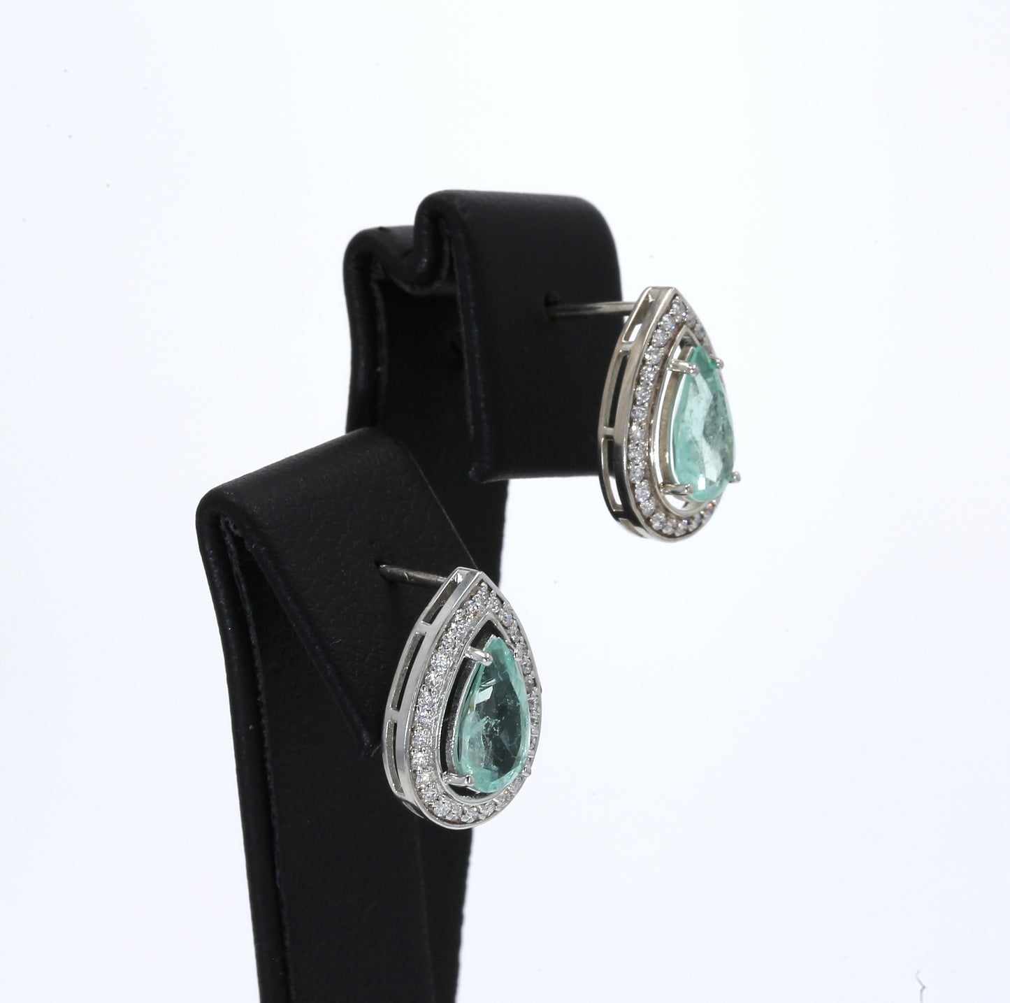 Colombian Emerald Earrings (1 pair): 1.90 ct tw Emeralds, 1.10 ct tw Diamonds, 14K White Gold