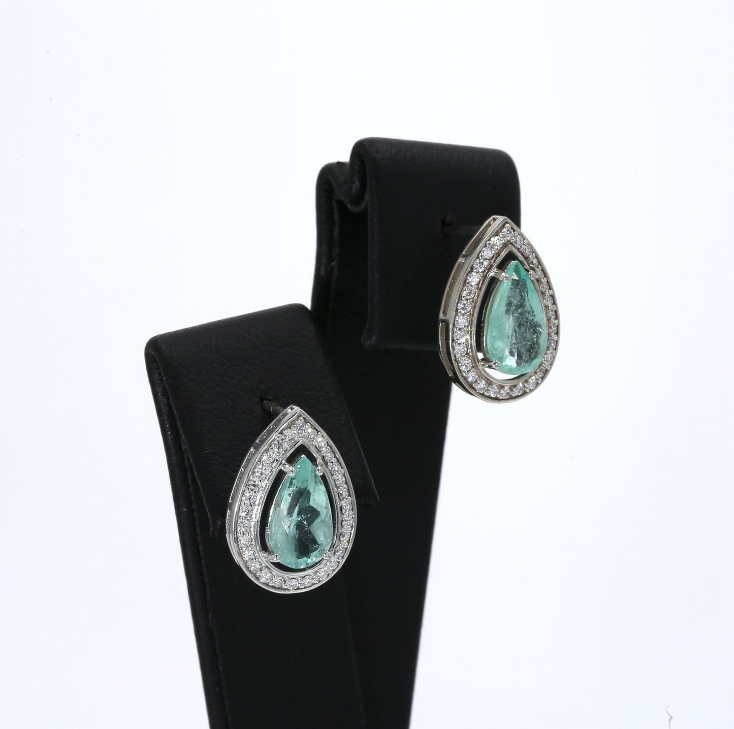 Colombian Emerald Earrings (1 pair): 1.90 ct tw Emeralds, 1.10 ct tw Diamonds, 14K White Gold