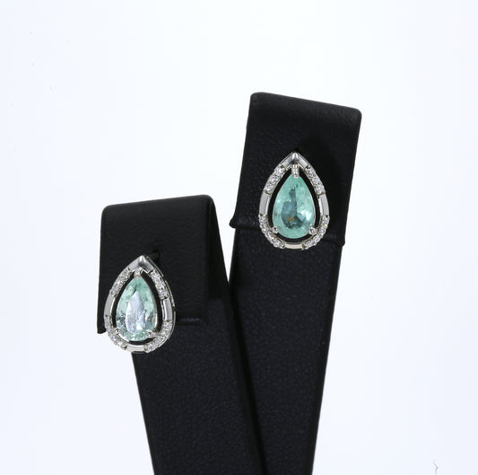 Colombian Emerald Earrings (1 pair): 1.65 ct tw Emeralds, 0.20 ct tw Diamonds, 14K White Gold