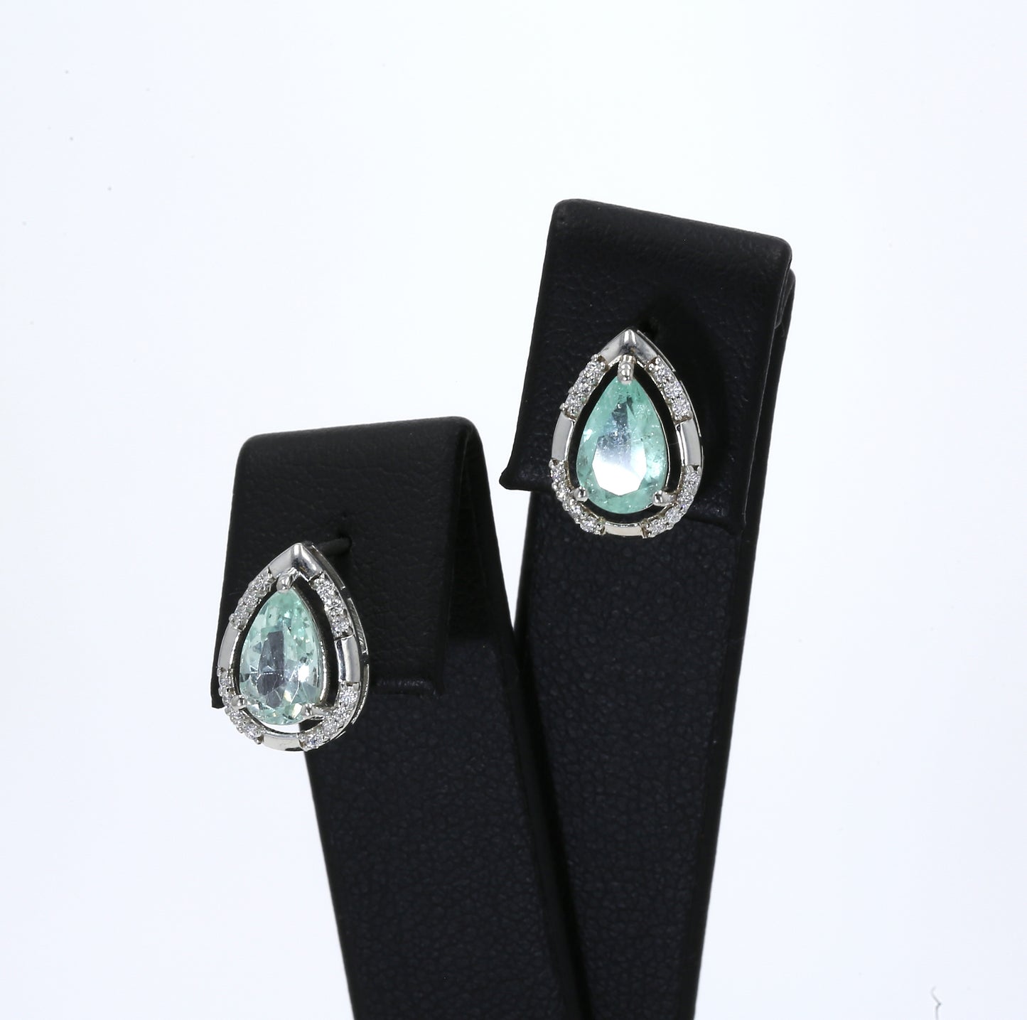 Colombian Emerald Earrings (1 pair): 1.65 ct tw Emeralds, 0.20 ct tw Diamonds, 14K White Gold