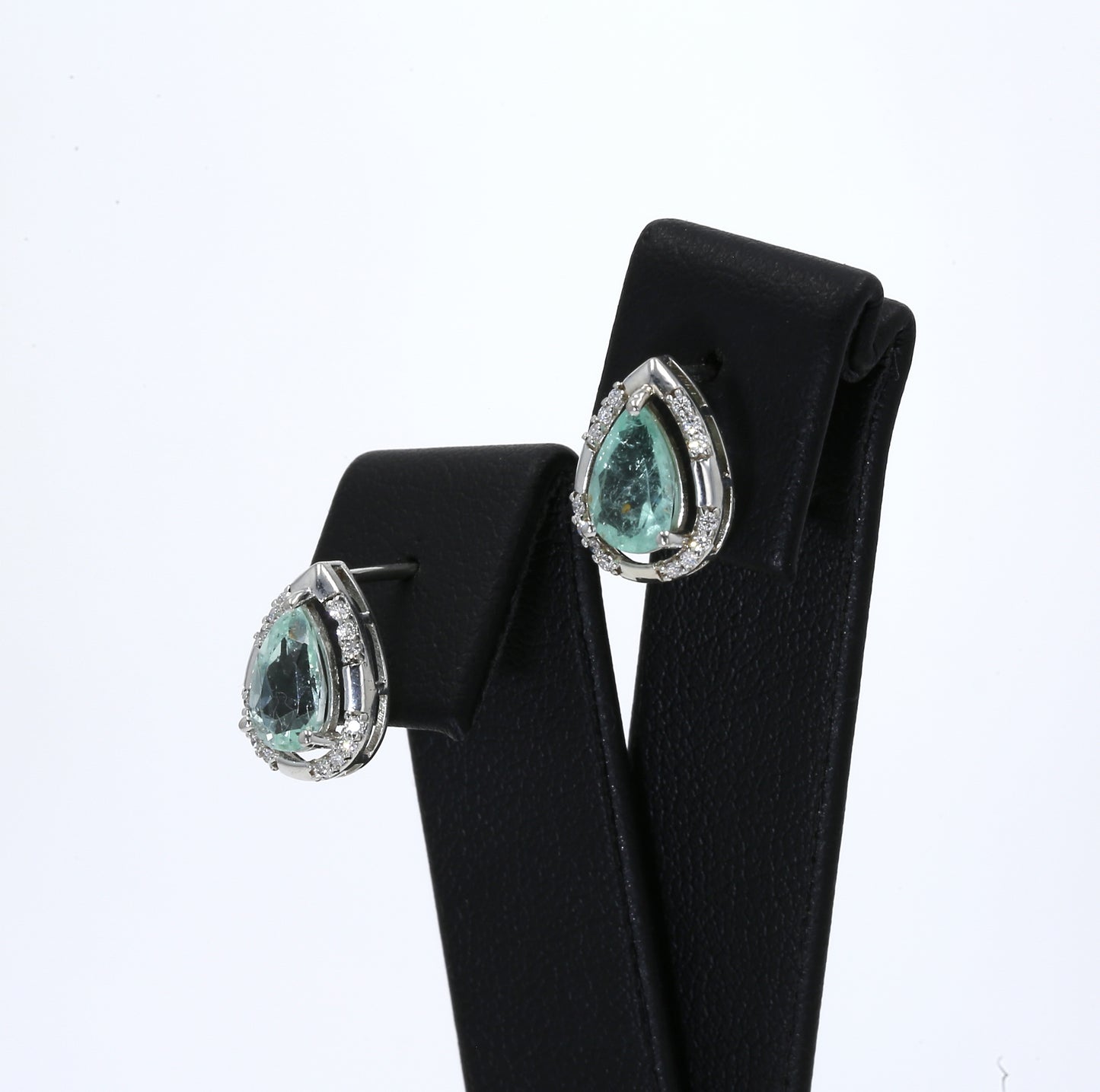 Colombian Emerald Earrings (1 pair): 1.65 ct tw Emeralds, 0.20 ct tw Diamonds, 14K White Gold