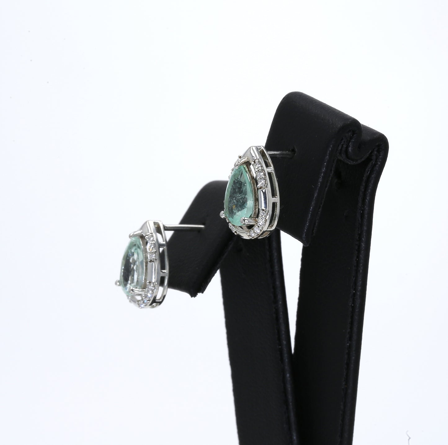 Colombian Emerald Earrings (1 pair): 1.65 ct tw Emeralds, 0.20 ct tw Diamonds, 14K White Gold