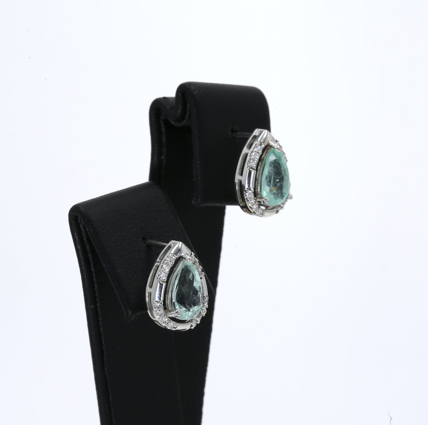 Colombian Emerald Earrings (1 pair): 1.65 ct tw Emeralds, 0.20 ct tw Diamonds, 14K White Gold