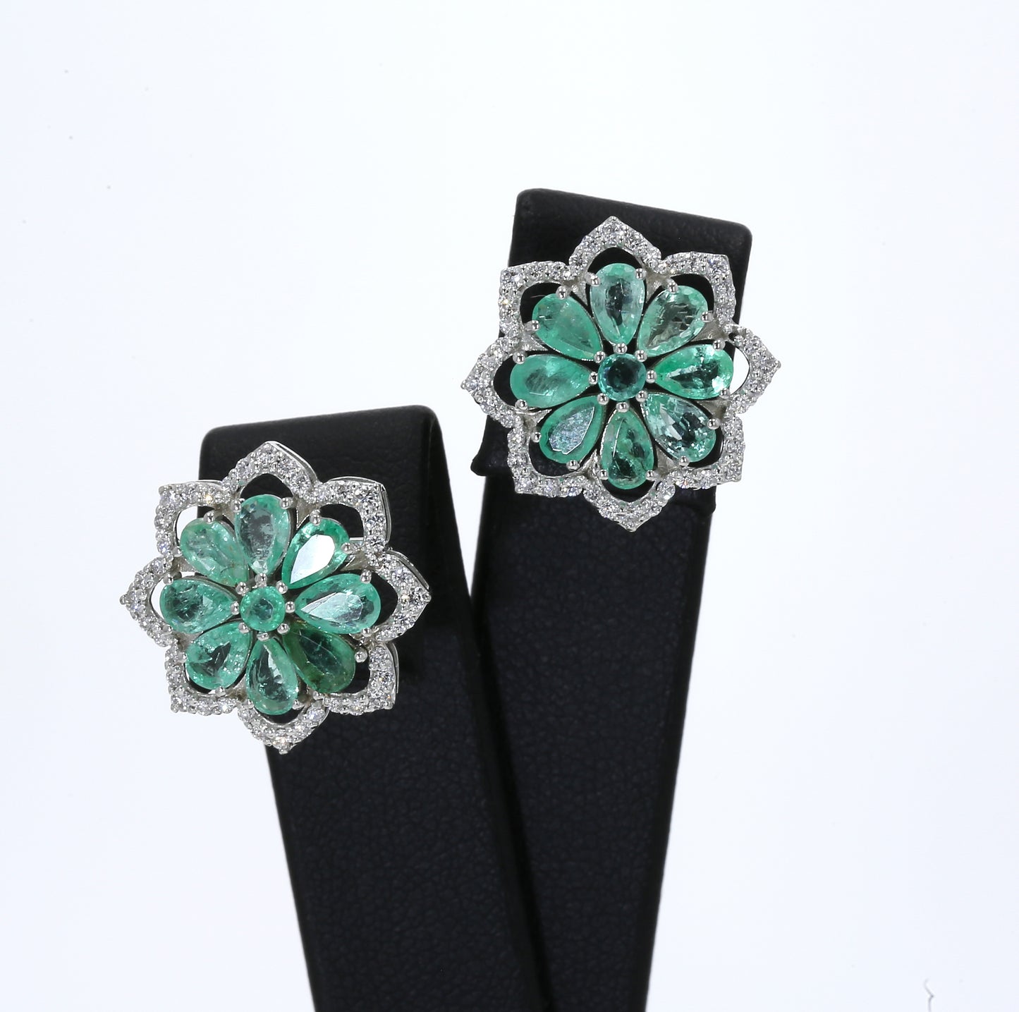 Colombian Emerald Earrings (1 pair): 4.0 ct tw Emeralds, 1.40 ct tw Diamonds, 14K White Gold