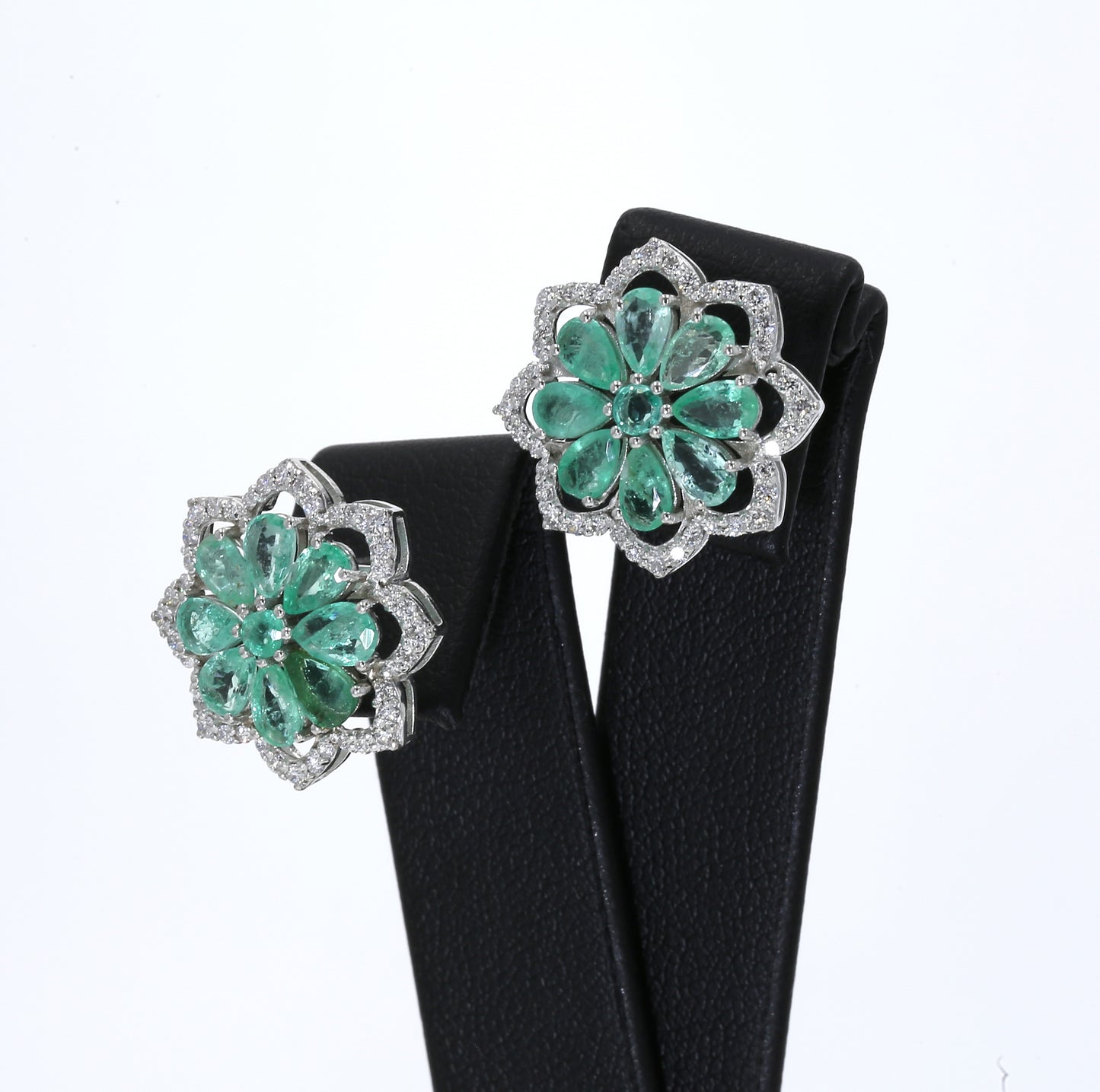 Colombian Emerald Earrings (1 pair): 4.0 ct tw Emeralds, 1.40 ct tw Diamonds, 14K White Gold