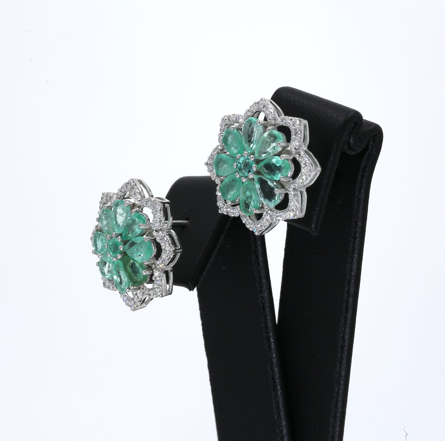 Colombian Emerald Earrings (1 pair): 4.0 ct tw Emeralds, 1.40 ct tw Diamonds, 14K White Gold