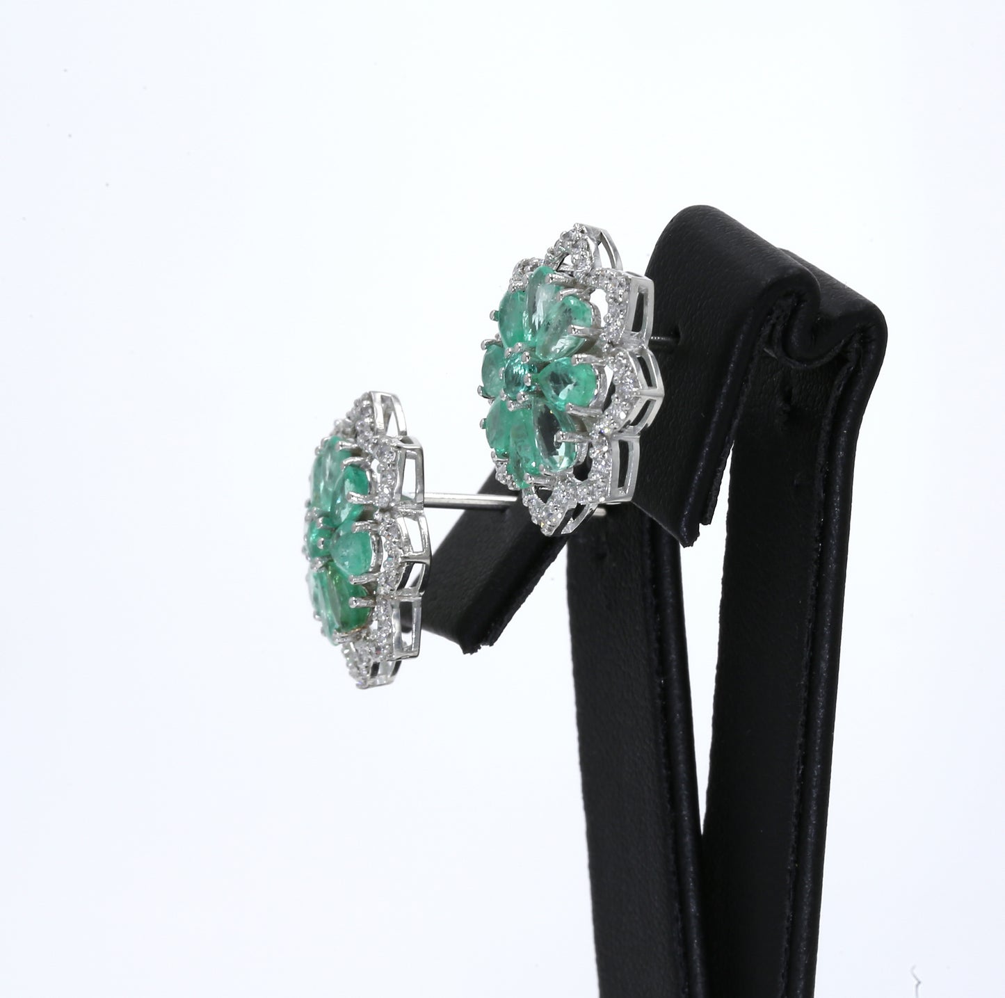 Colombian Emerald Earrings (1 pair): 4.0 ct tw Emeralds, 1.40 ct tw Diamonds, 14K White Gold