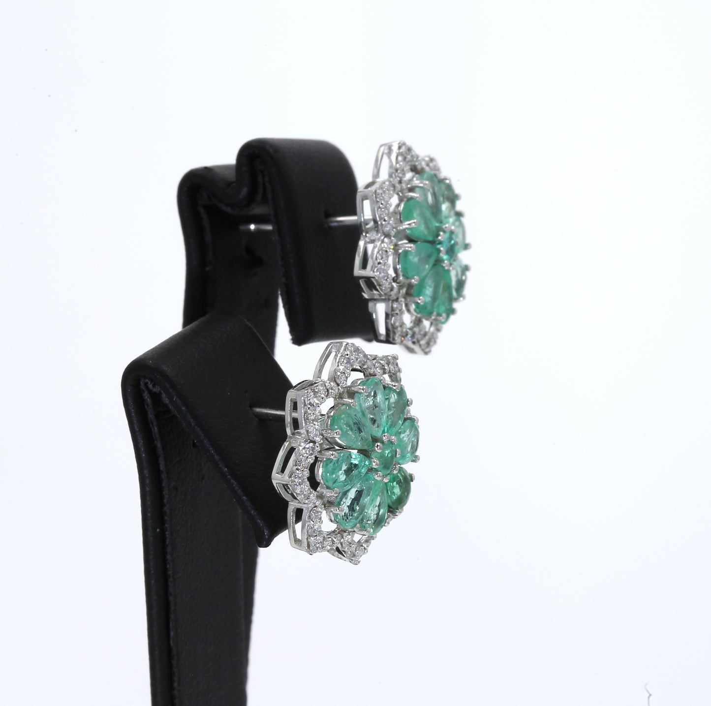 Colombian Emerald Earrings (1 pair): 4.0 ct tw Emeralds, 1.40 ct tw Diamonds, 14K White Gold