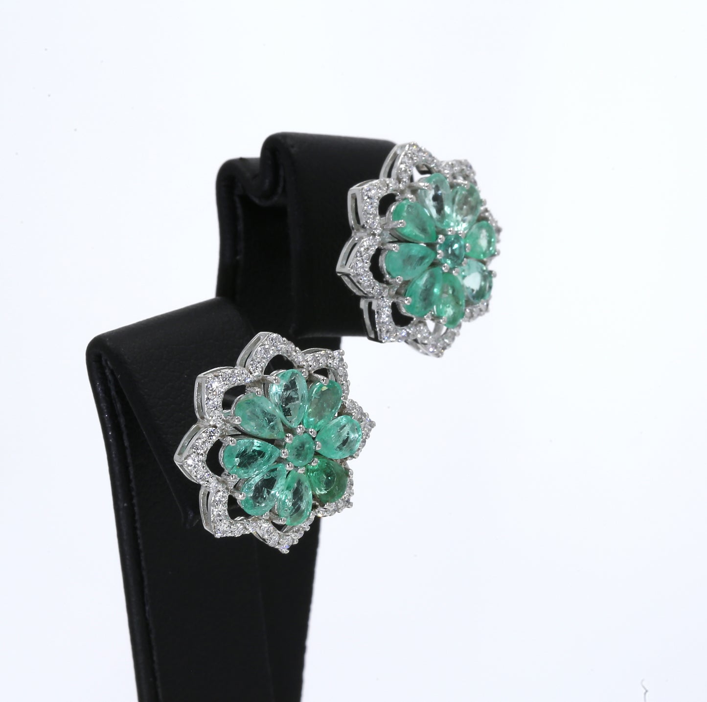 Colombian Emerald Earrings (1 pair): 4.0 ct tw Emeralds, 1.40 ct tw Diamonds, 14K White Gold