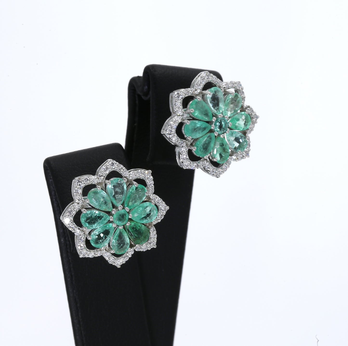 Colombian Emerald Earrings (1 pair): 4.0 ct tw Emeralds, 1.40 ct tw Diamonds, 14K White Gold