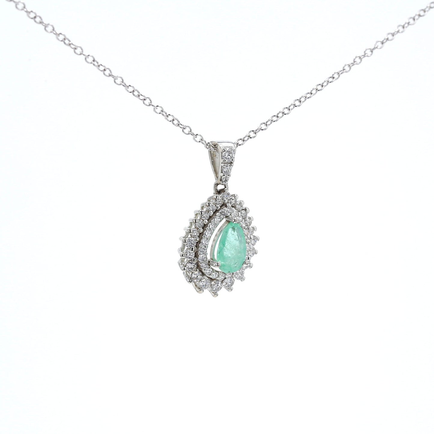 Colombian Emerald Pendant: 0.85 ct tw Emeralds, 1.60 ct tw Diamonds, 14K White Gold