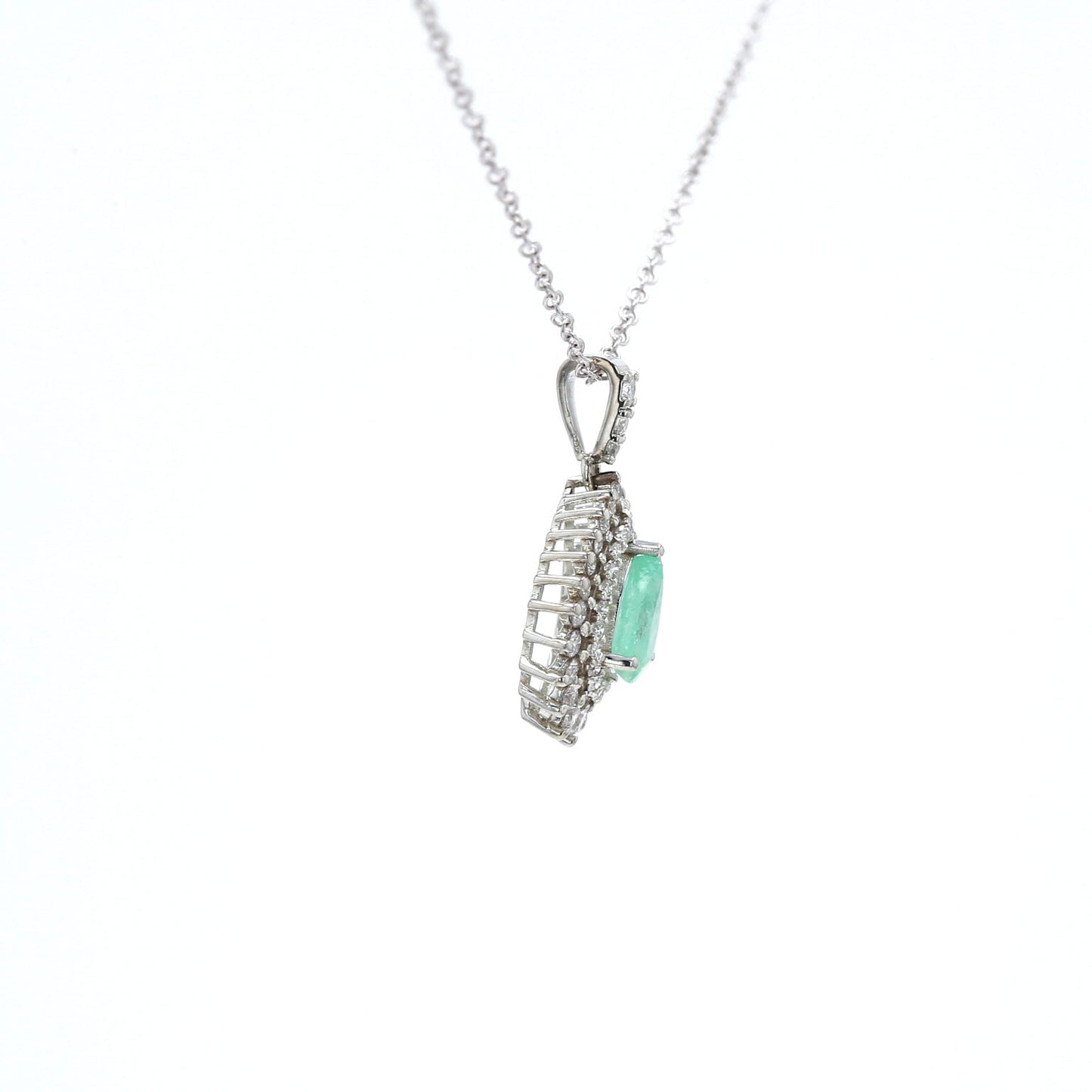 Colombian Emerald Pendant: 0.85 ct tw Emeralds, 1.60 ct tw Diamonds, 14K White Gold