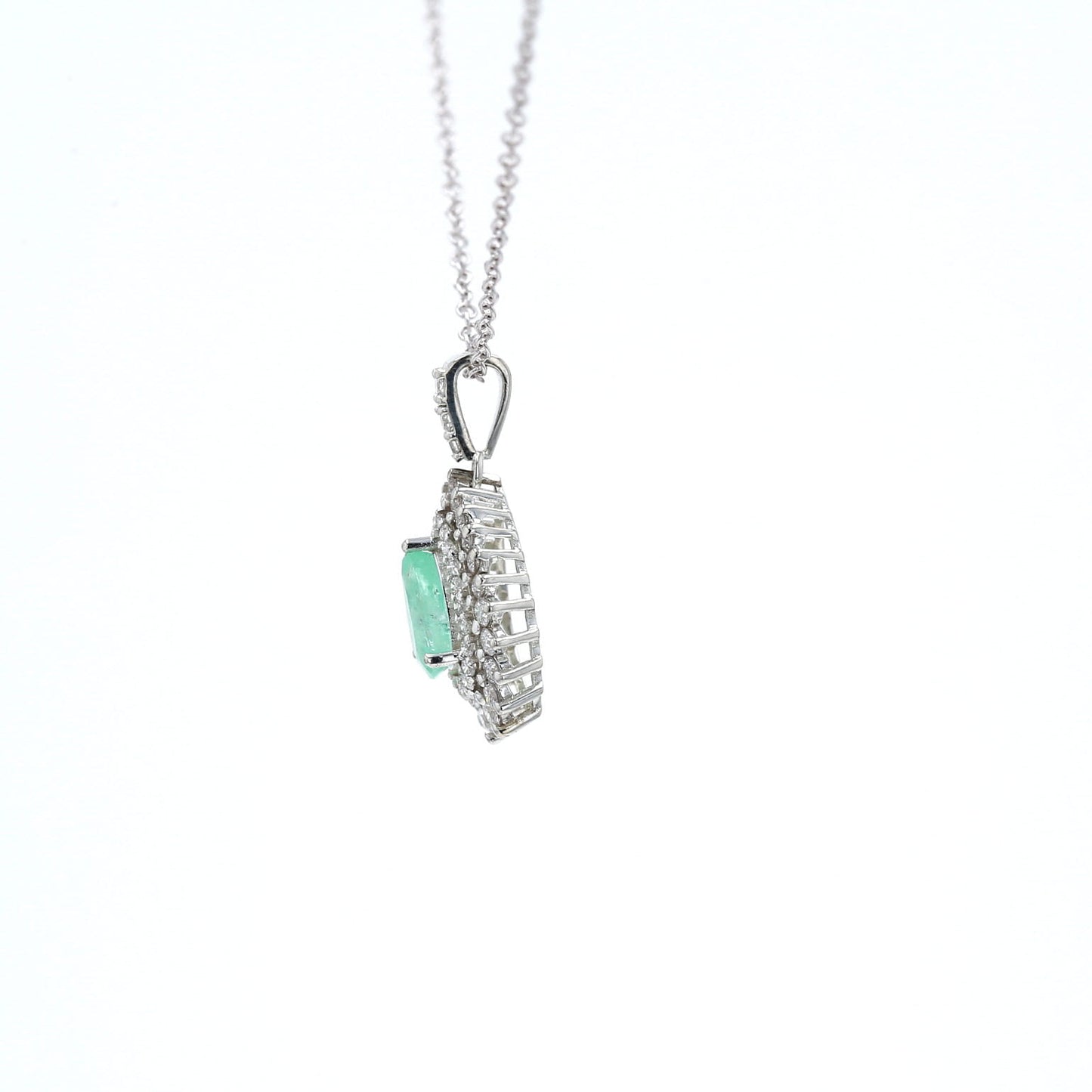 Colombian Emerald Pendant: 0.85 ct tw Emeralds, 1.60 ct tw Diamonds, 14K White Gold