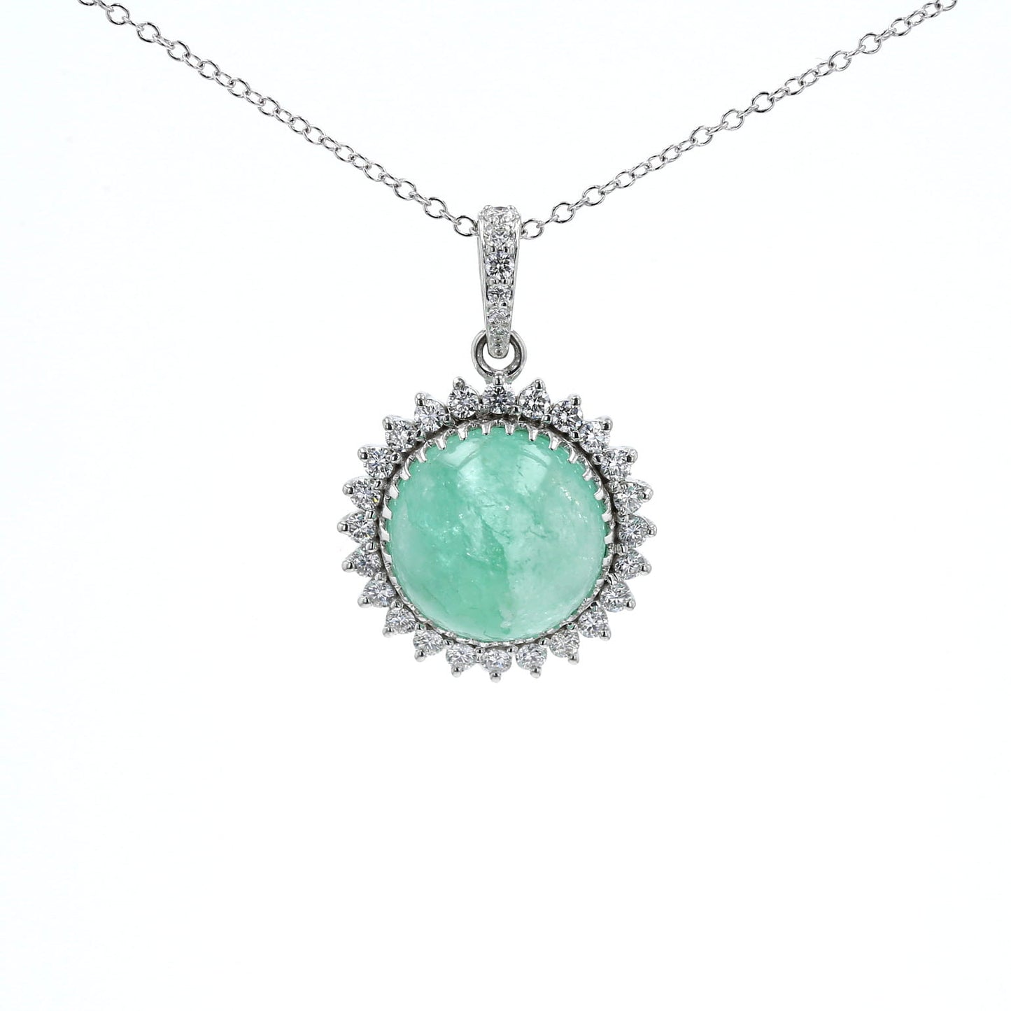 Colombian Emerald Pendant: 9.05 ct tw Emeralds, 1.10 ct tw Diamonds, 14K White Gold