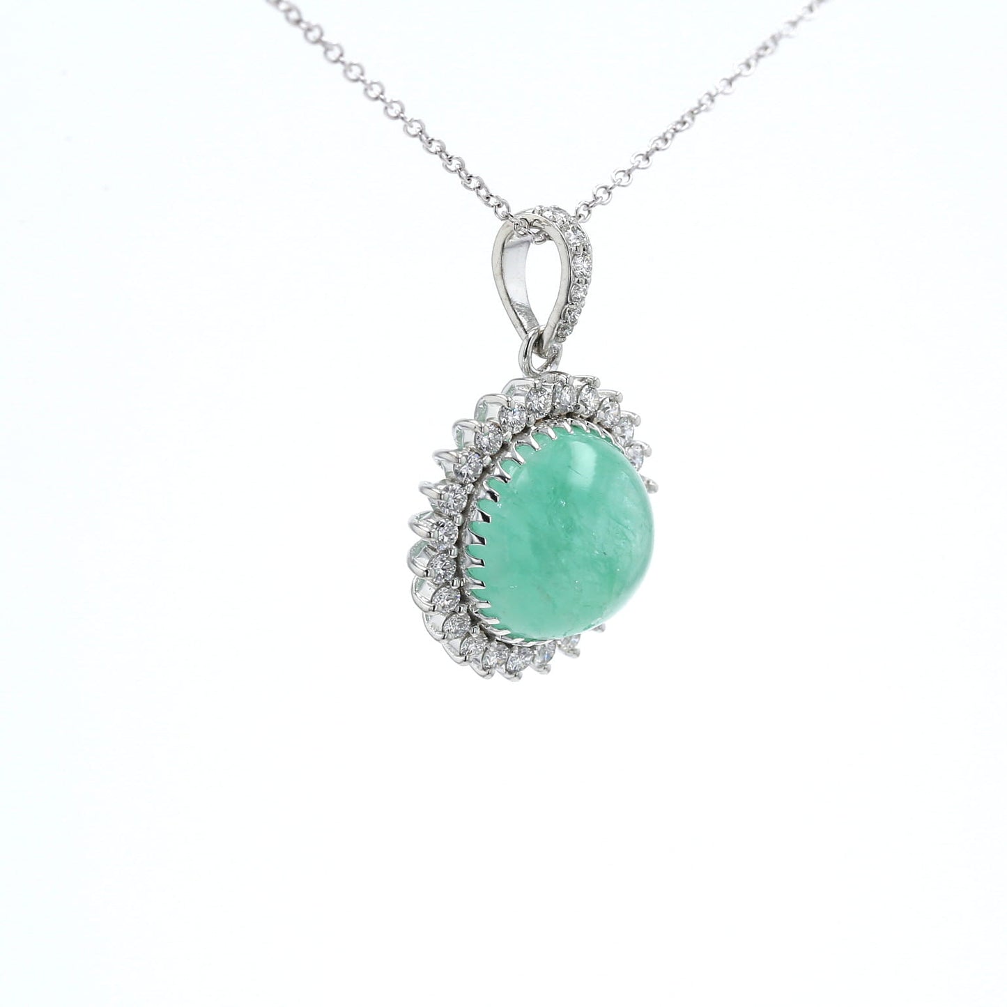 Colombian Emerald Pendant: 9.05 ct tw Emeralds, 1.10 ct tw Diamonds, 14K White Gold