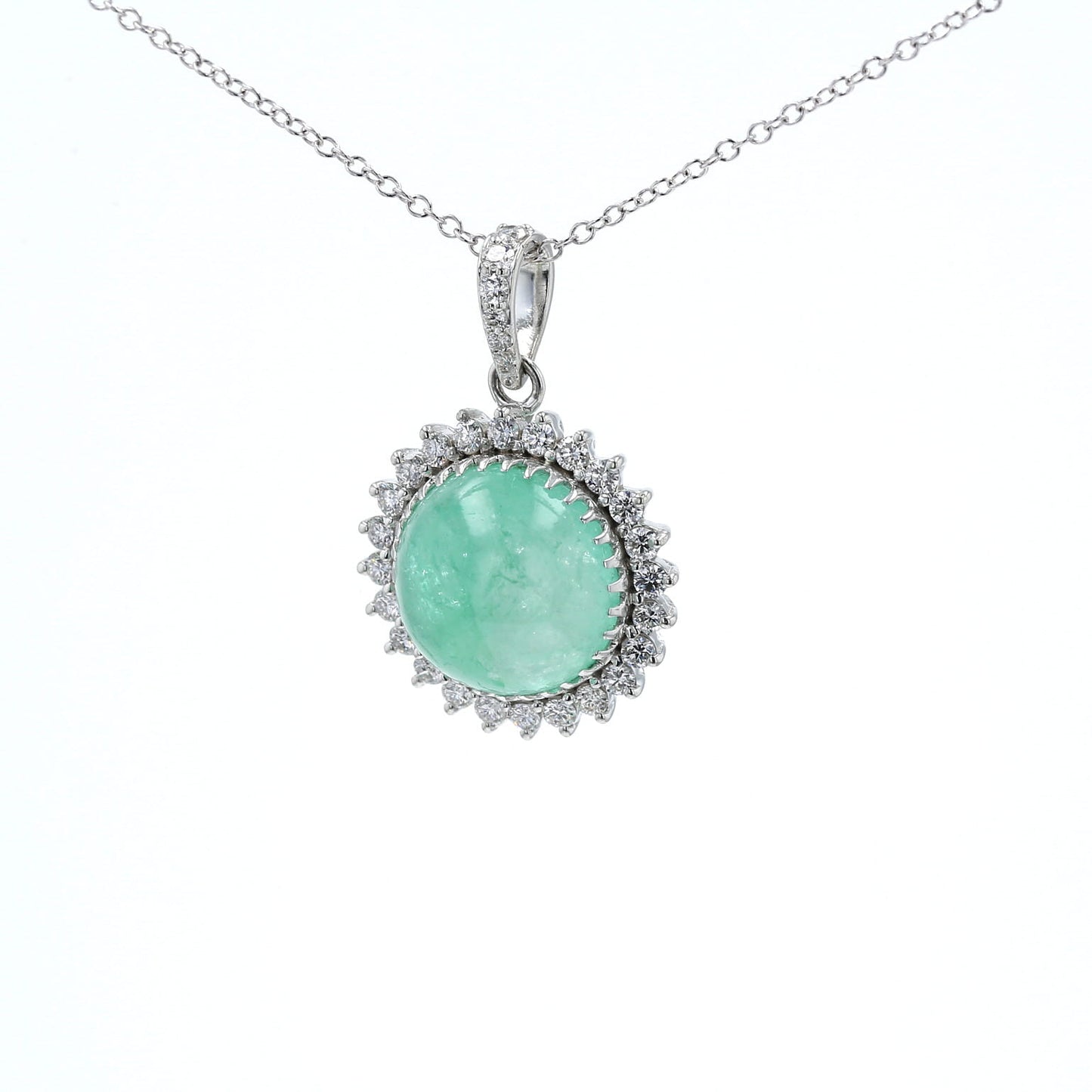 Colombian Emerald Pendant: 9.05 ct tw Emeralds, 1.10 ct tw Diamonds, 14K White Gold