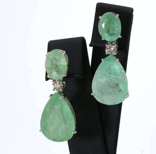 Colombian Emerald Earrings (1 pair): 34.60 ct tw Emeralds, 0.40 ct tw Diamonds, 14K White Gold