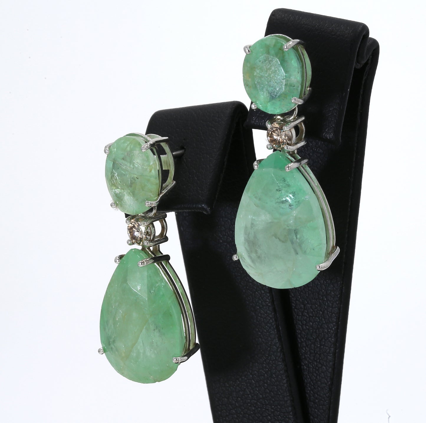 Colombian Emerald Earrings (1 pair): 34.60 ct tw Emeralds, 0.40 ct tw Diamonds, 14K White Gold