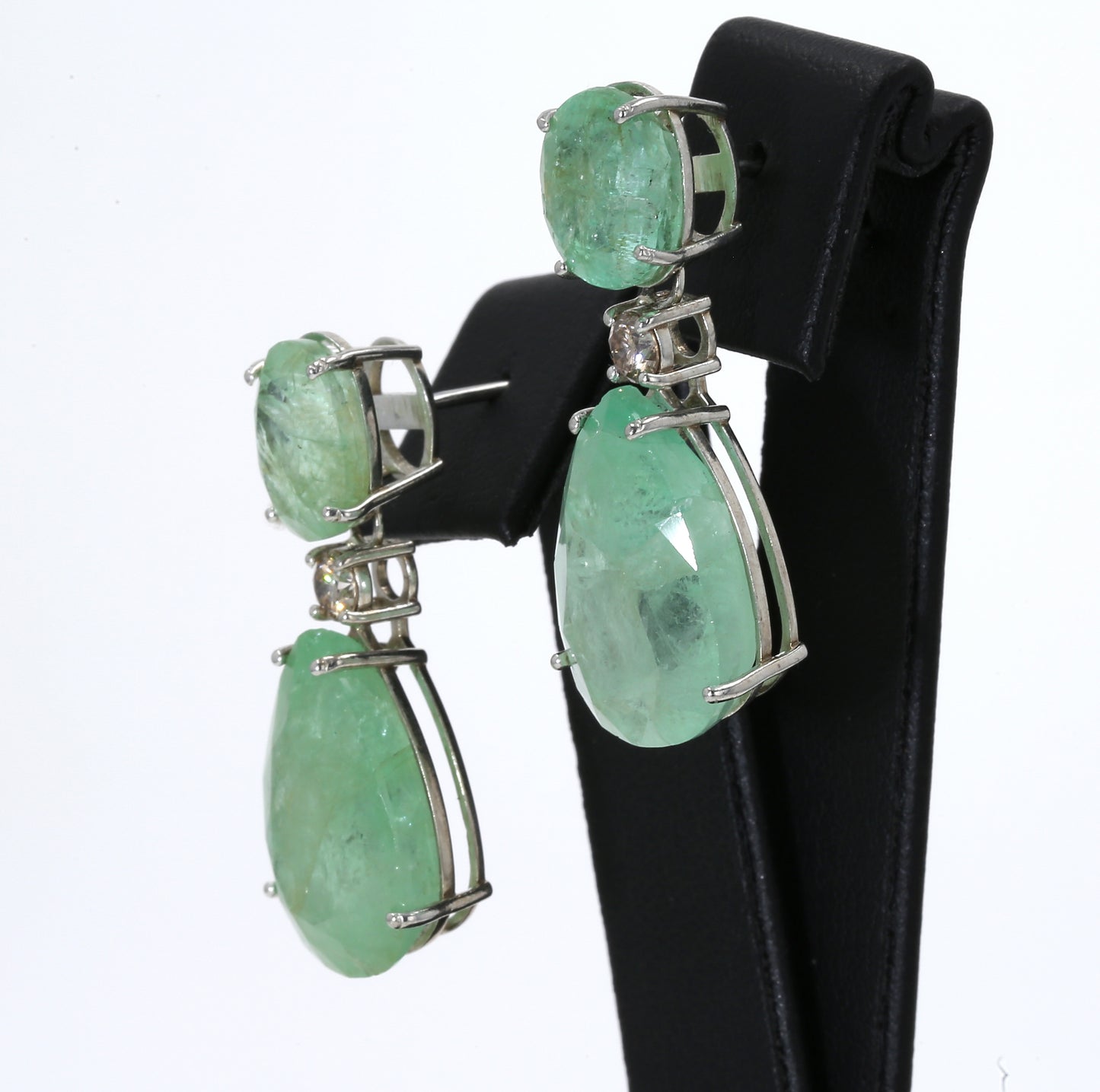 Colombian Emerald Earrings (1 pair): 34.60 ct tw Emeralds, 0.40 ct tw Diamonds, 14K White Gold