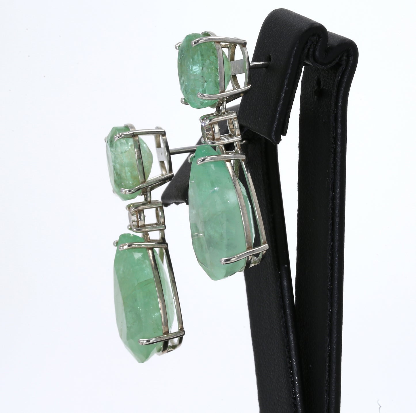 Colombian Emerald Earrings (1 pair): 34.60 ct tw Emeralds, 0.40 ct tw Diamonds, 14K White Gold