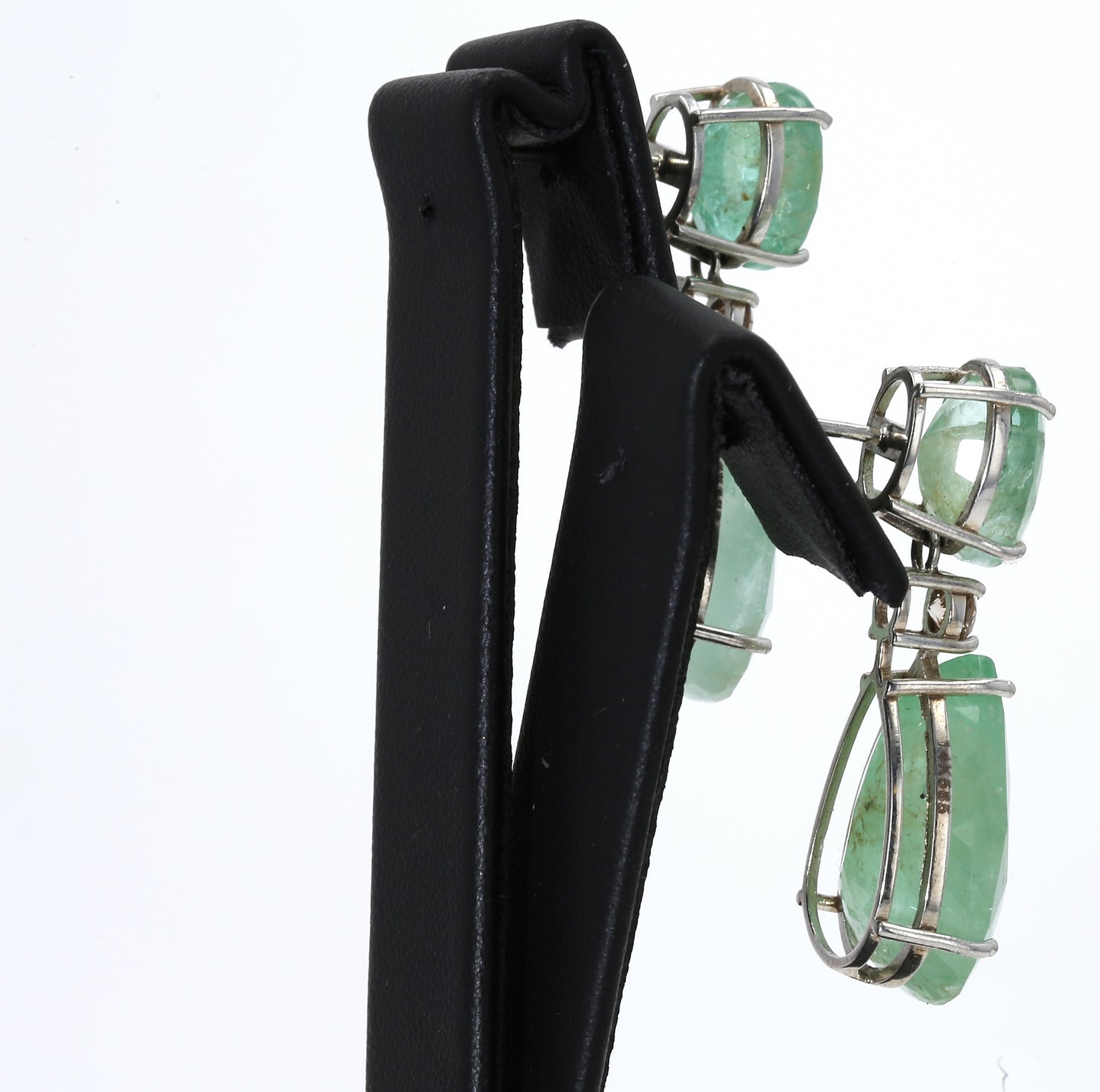 Colombian Emerald Earrings (1 pair): 34.60 ct tw Emeralds, 0.40 ct tw Diamonds, 14K White Gold