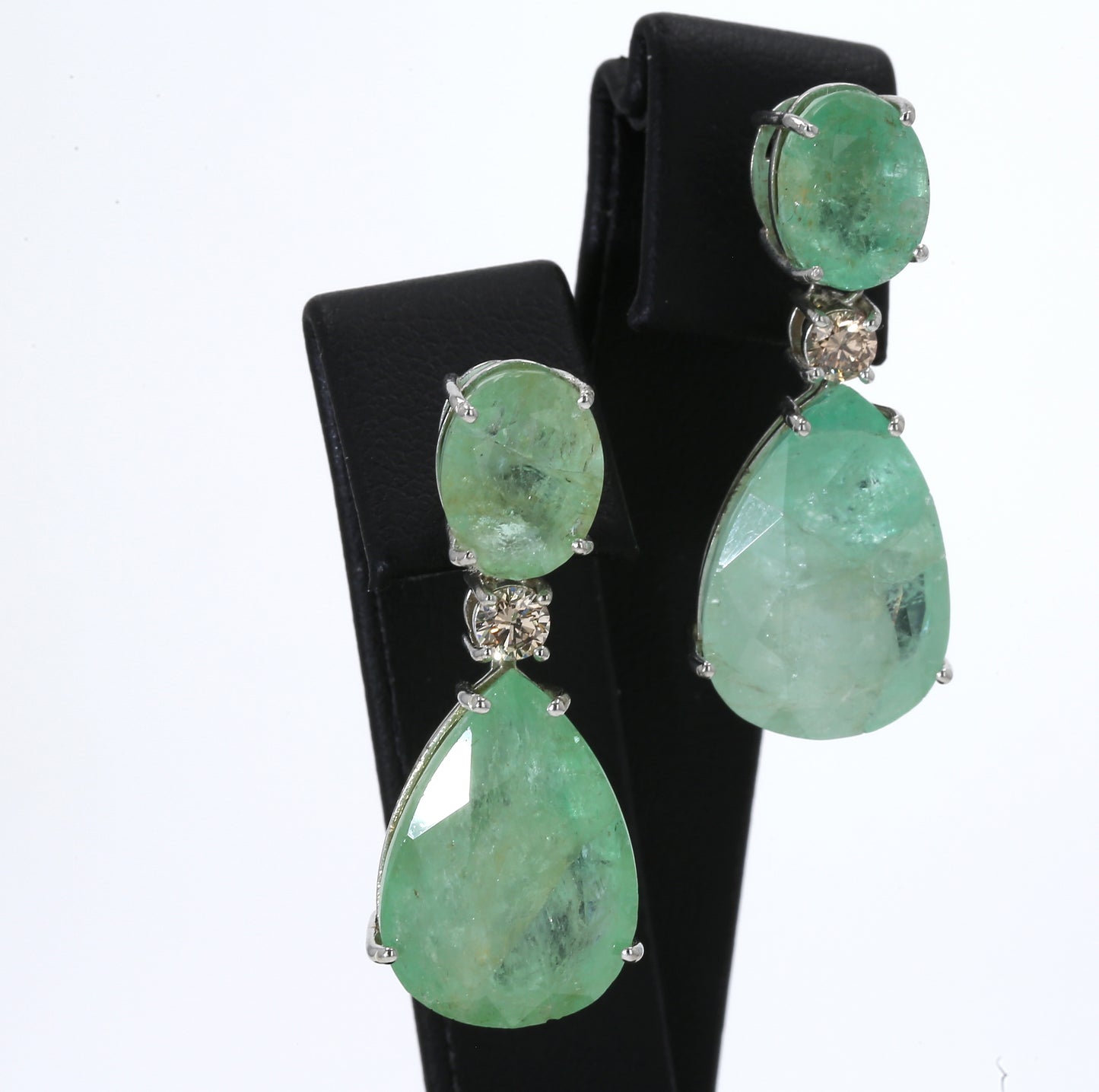 Colombian Emerald Earrings (1 pair): 34.60 ct tw Emeralds, 0.40 ct tw Diamonds, 14K White Gold