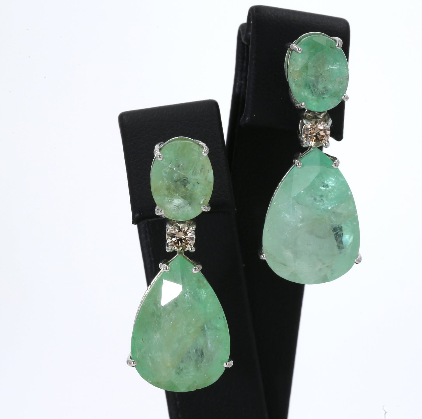 Colombian Emerald Earrings (1 pair): 34.60 ct tw Emeralds, 0.40 ct tw Diamonds, 14K White Gold