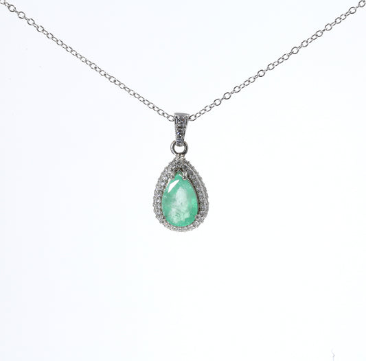 Colombian Emerald Pendant: 0.70 ct tw Emeralds, 0.70 ct tw Diamonds, 14K White Gold