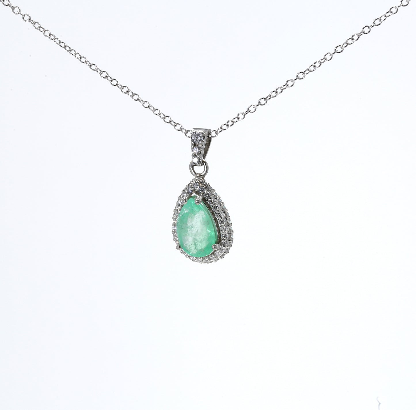 Colombian Emerald Pendant: 0.70 ct tw Emeralds, 0.70 ct tw Diamonds, 14K White Gold