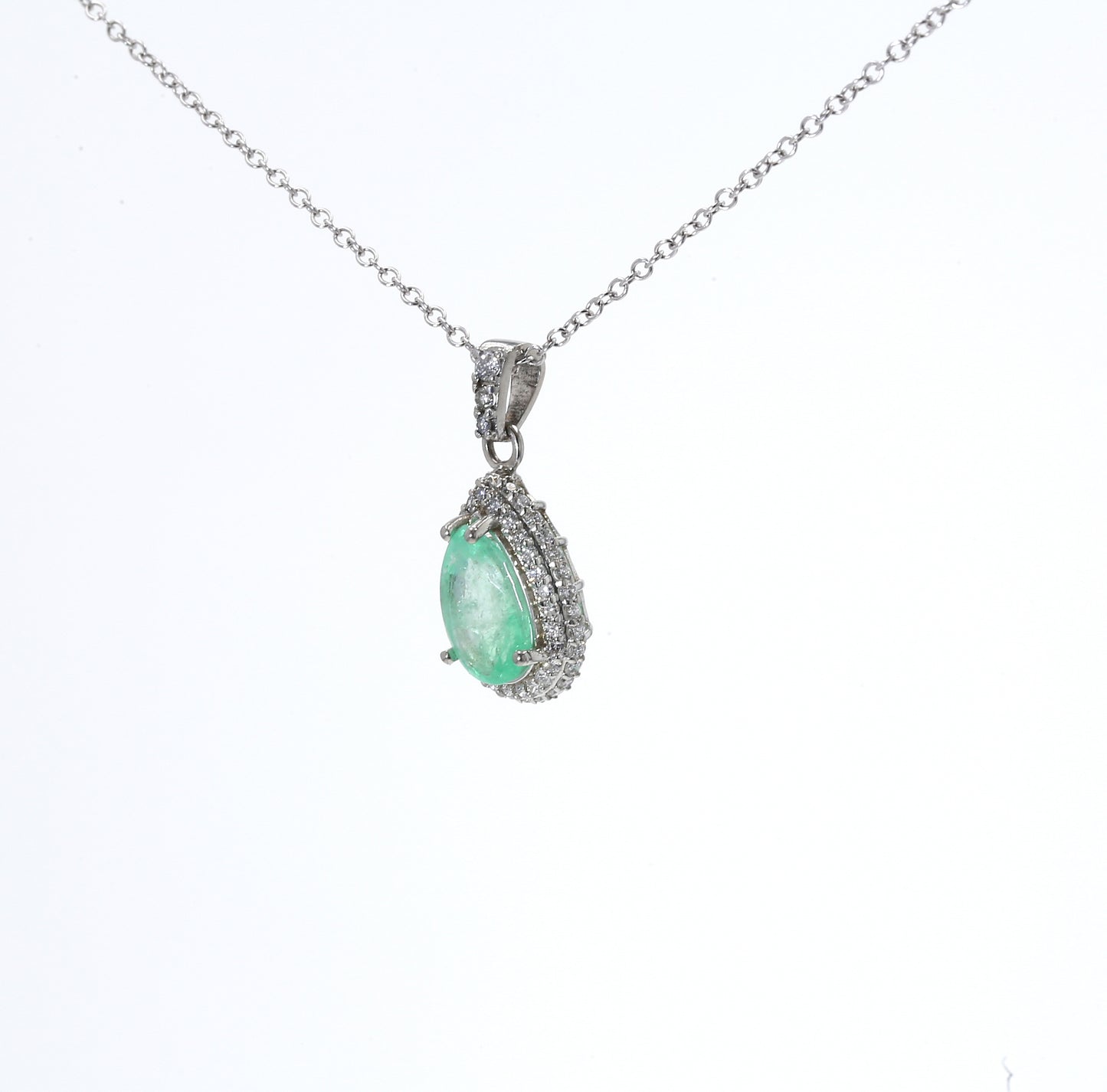 Colombian Emerald Pendant: 0.70 ct tw Emeralds, 0.70 ct tw Diamonds, 14K White Gold