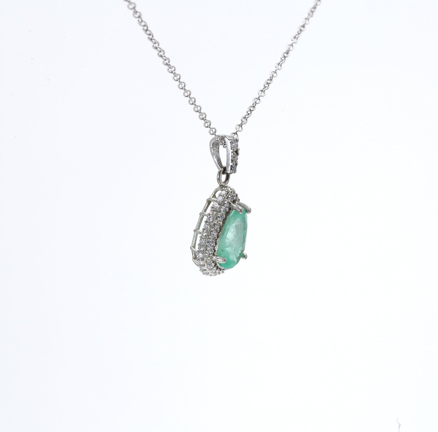 Colombian Emerald Pendant: 0.70 ct tw Emeralds, 0.70 ct tw Diamonds, 14K White Gold