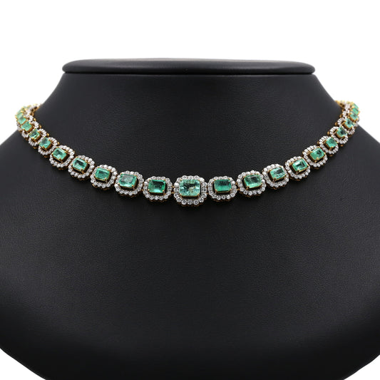 Colombian Emerald Necklace: 14.30 ct tw Emeralds, 7.35 ct tw Diamonds, 14K White Gold