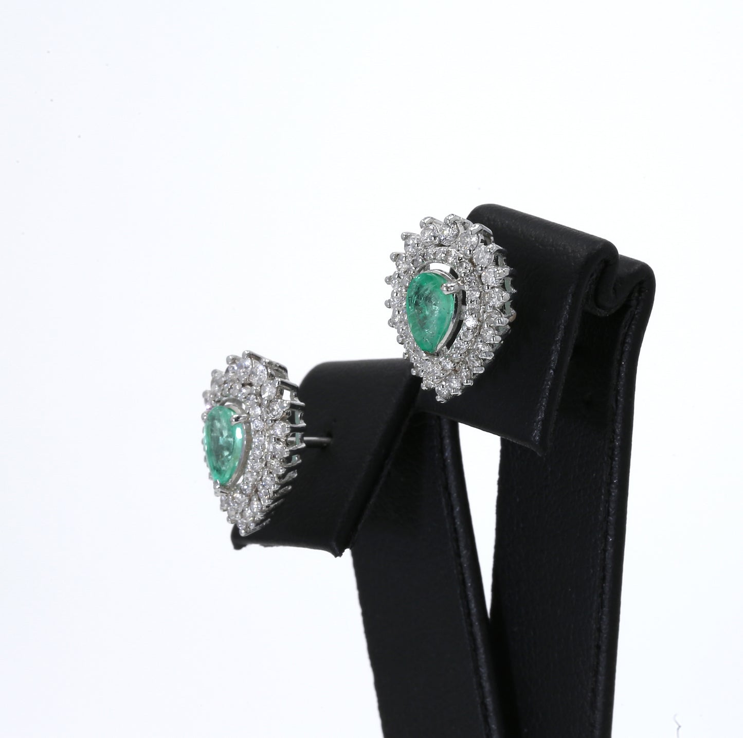 Colombian Emerald Earrings (1 pair): 0.95 ct tw Emeralds, 1.30 ct tw Diamonds, 14K White Gold