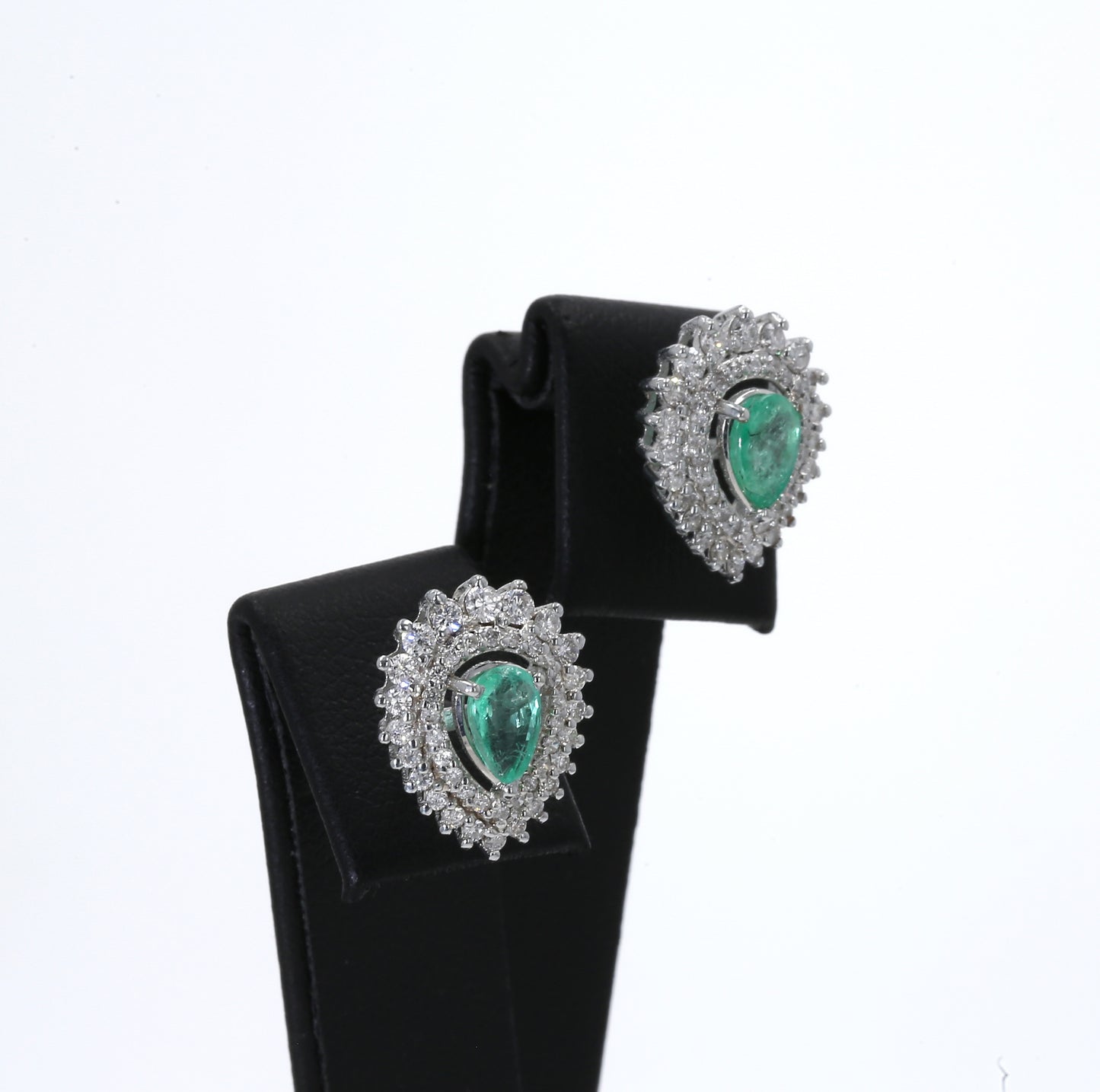 Colombian Emerald Earrings (1 pair): 0.95 ct tw Emeralds, 1.30 ct tw Diamonds, 14K White Gold