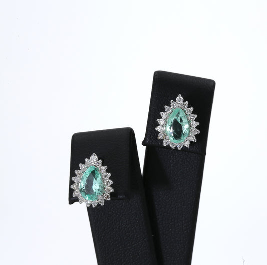 Colombian Emerald Earrings (1 pair): 1.20 ct tw Emeralds, 0.75 ct tw Diamonds, 14K White Gold