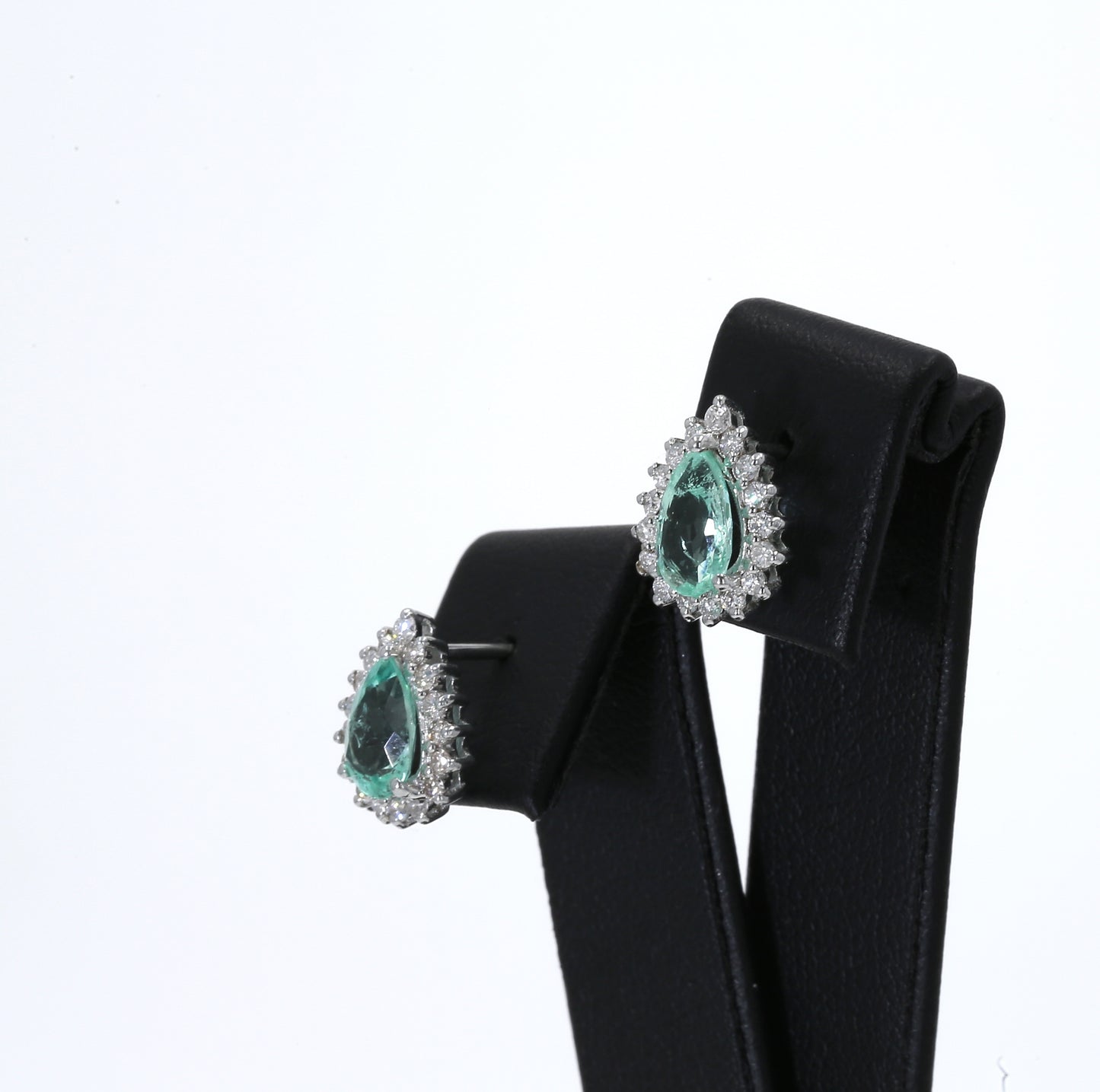 Colombian Emerald Earrings (1 pair): 1.20 ct tw Emeralds, 0.75 ct tw Diamonds, 14K White Gold