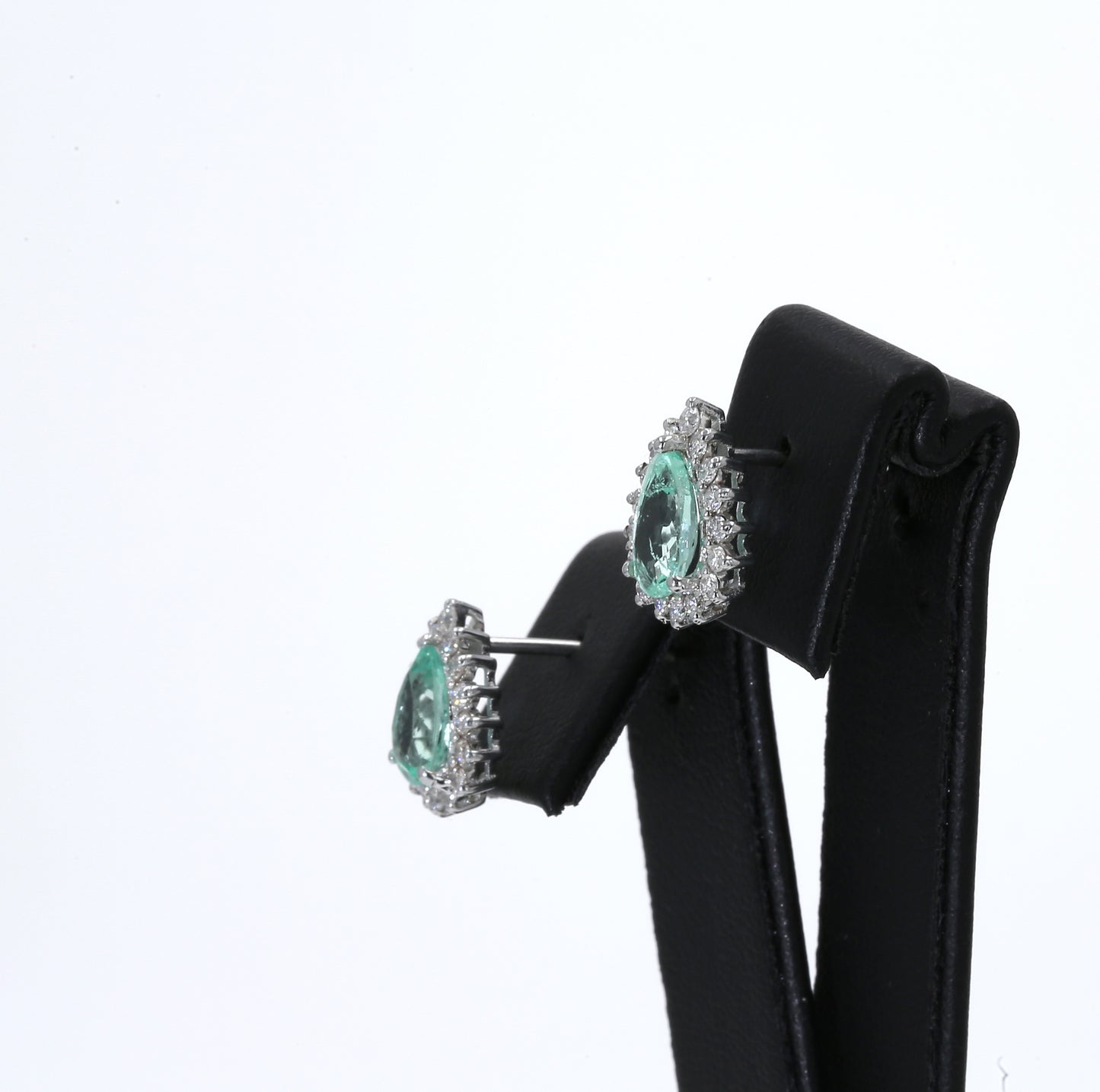 Colombian Emerald Earrings (1 pair): 1.20 ct tw Emeralds, 0.75 ct tw Diamonds, 14K White Gold