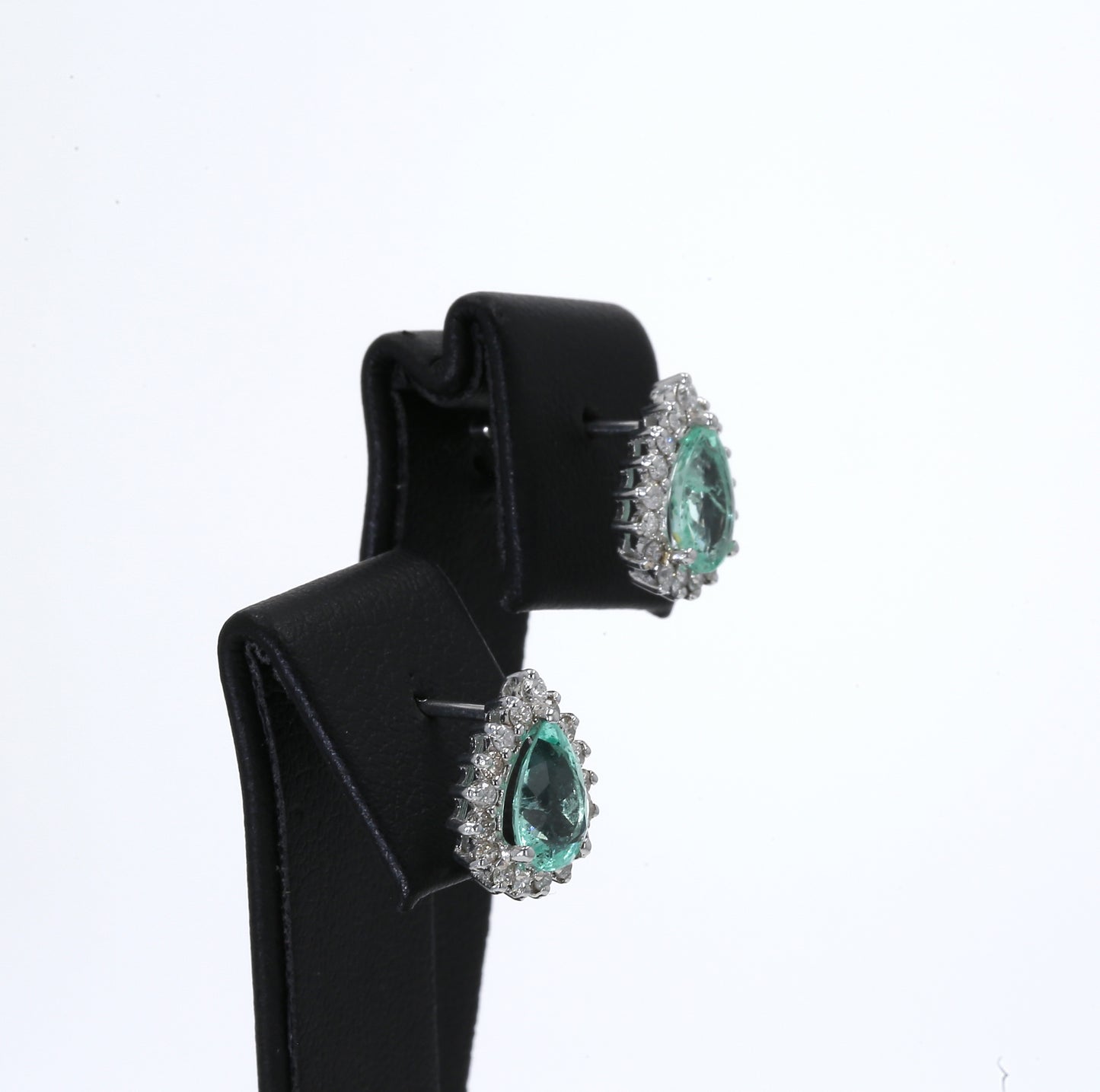 Colombian Emerald Earrings (1 pair): 1.20 ct tw Emeralds, 0.75 ct tw Diamonds, 14K White Gold