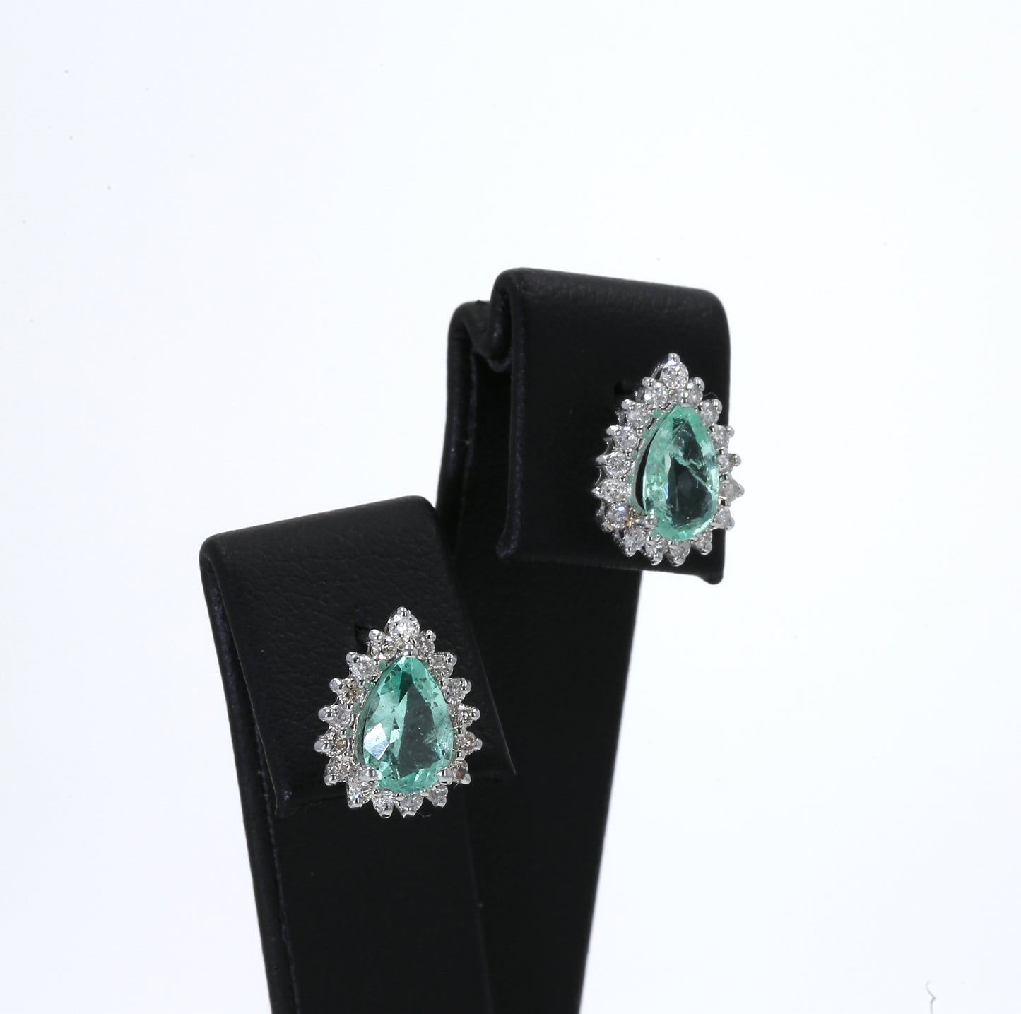 Colombian Emerald Earrings (1 pair): 1.20 ct tw Emeralds, 0.75 ct tw Diamonds, 14K White Gold