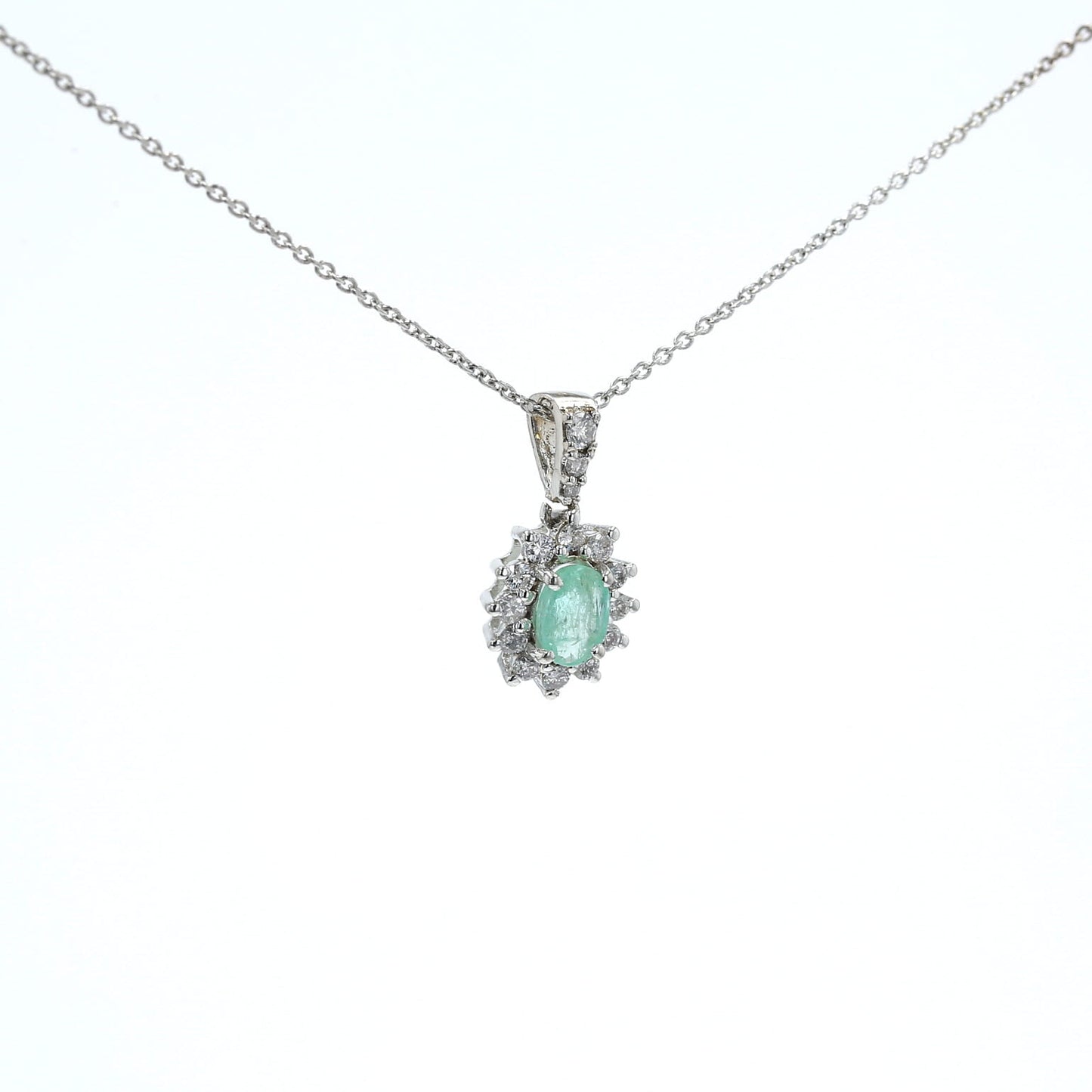 Colombian Emerald Pendant: 0.5 ct tw Emeralds, 0.65 ct tw Diamonds, 14K White Gold