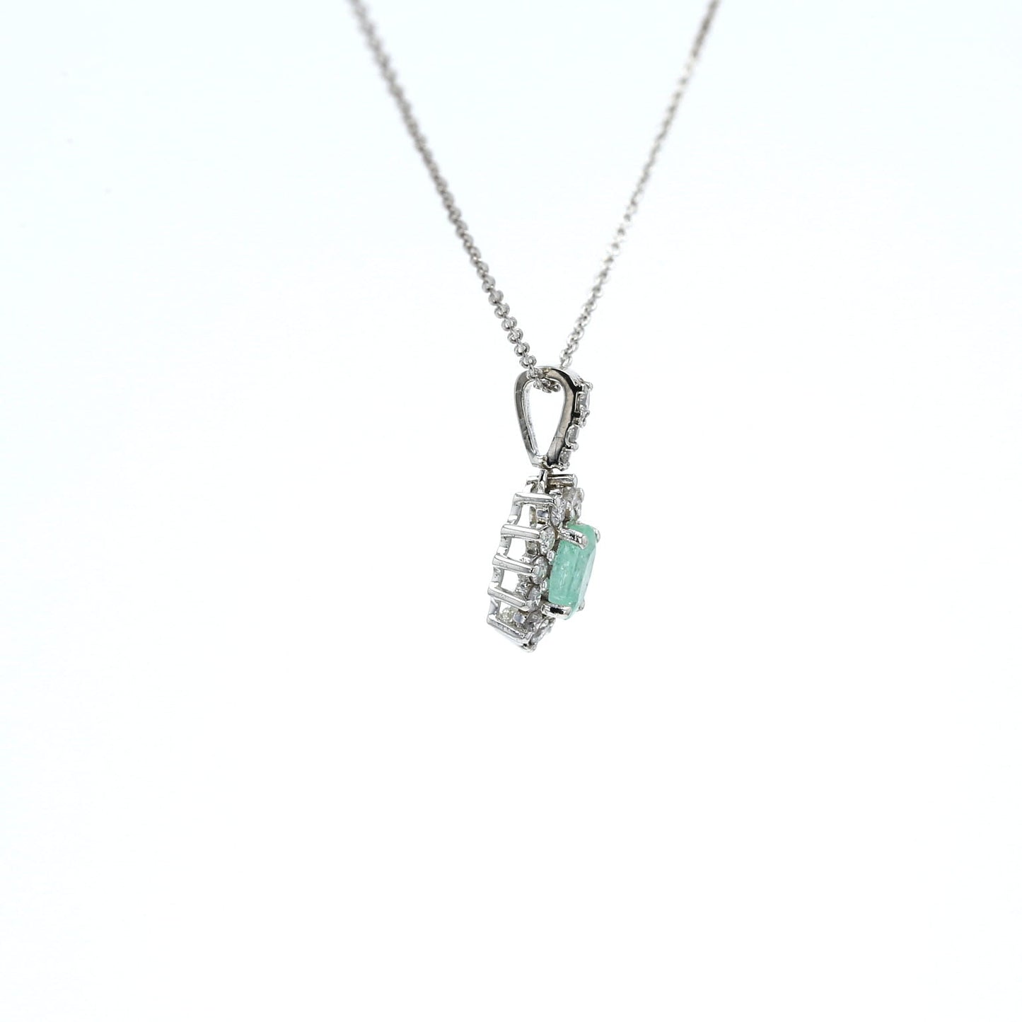 Colombian Emerald Pendant: 0.5 ct tw Emeralds, 0.65 ct tw Diamonds, 14K White Gold