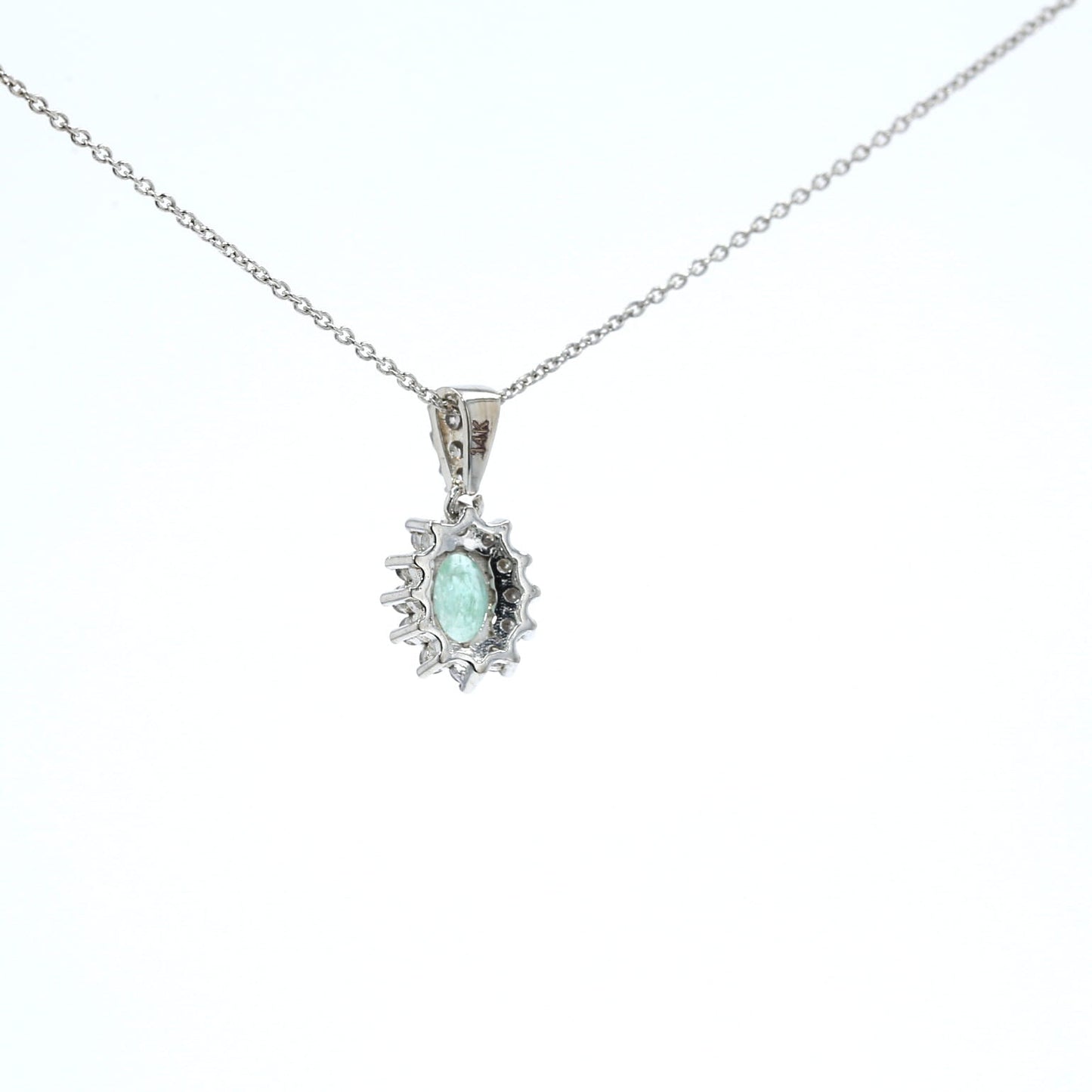 Colombian Emerald Pendant: 0.5 ct tw Emeralds, 0.65 ct tw Diamonds, 14K White Gold