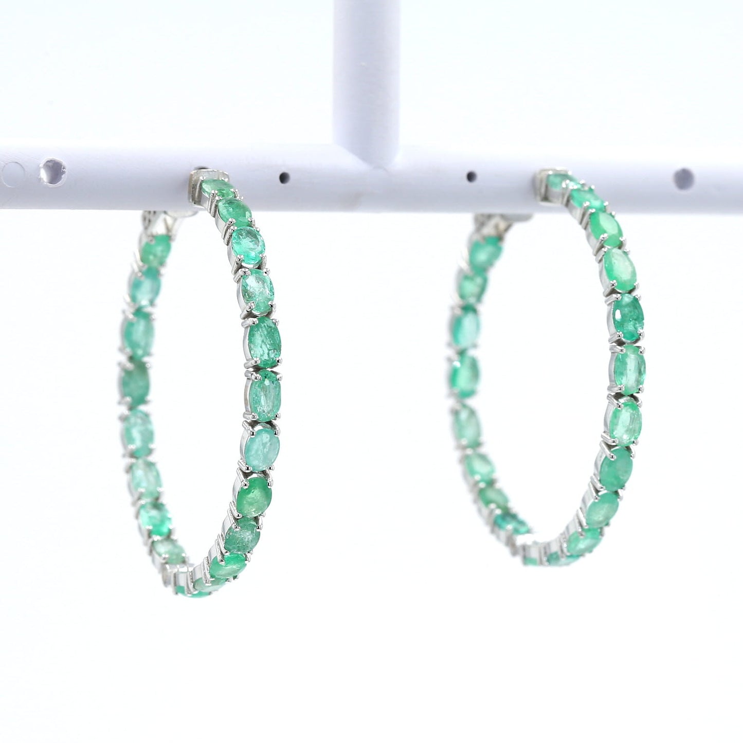 Colombian Emerald Earrings (1 pair): 12.5 ct tw Emeralds, 14K White Gold