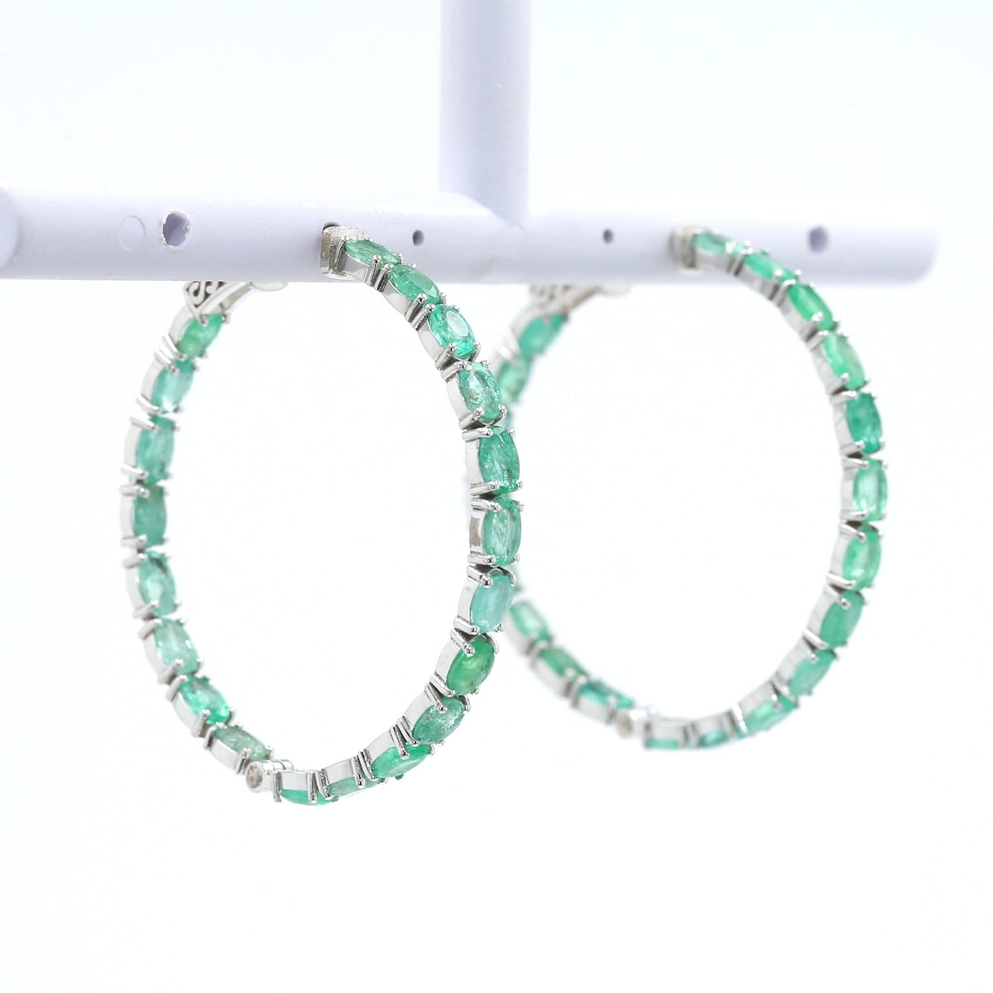 Colombian Emerald Earrings (1 pair): 12.5 ct tw Emeralds, 14K White Gold