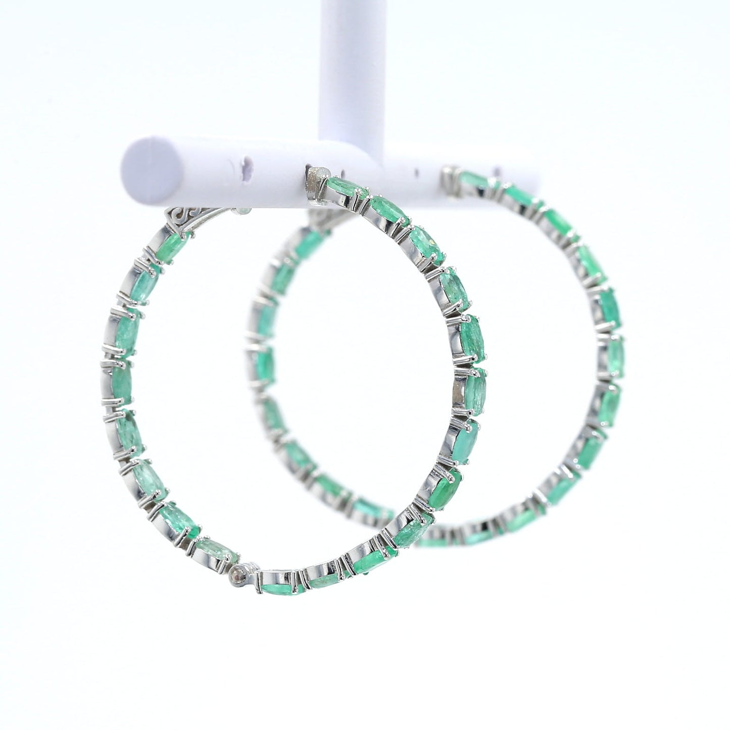 Colombian Emerald Earrings (1 pair): 12.5 ct tw Emeralds, 14K White Gold